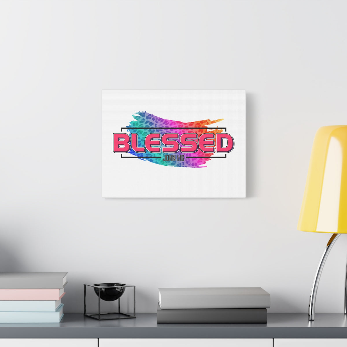 Scripture Canvas Blessed Rainbow John 1:16 Christian Wall Art Bible Verse Print Ready to Hang