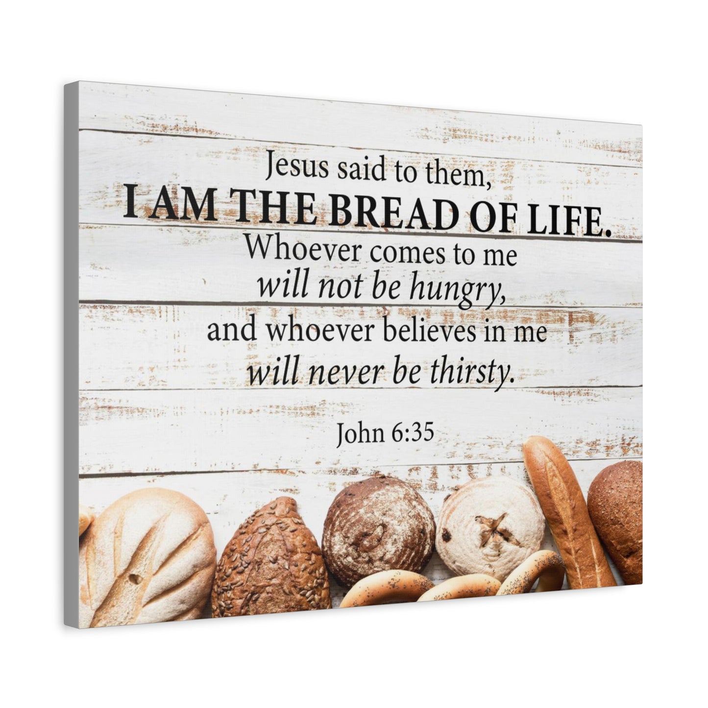 Bible Verse Canvas Bread of Life John 6:35 Scripture Wall Art Christian Home Decor