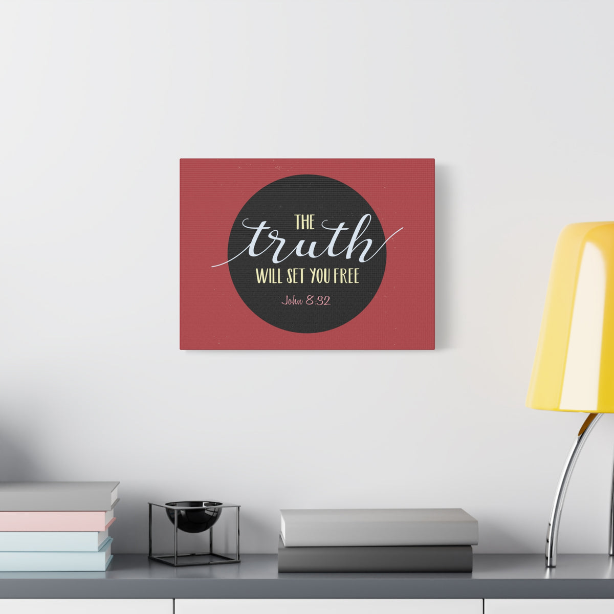 Scripture Canvas The Truth Red John 8:32 Christian Wall Art Bible Verse Print Ready to Hang