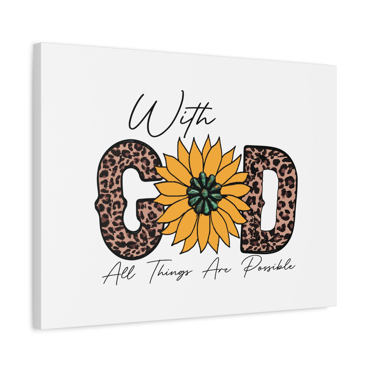 Scripture Canvas With God Yellow Flower Christian Wall Art Bible Verse Print Ready to Hang