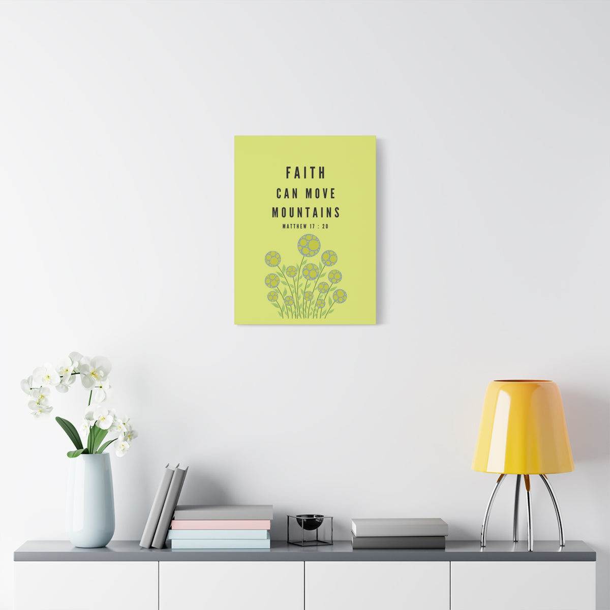 Scripture Canvas Faith Can Move Mountains Matthew 17:20 Christian Wall Art Bible Verse Print Ready to Hang