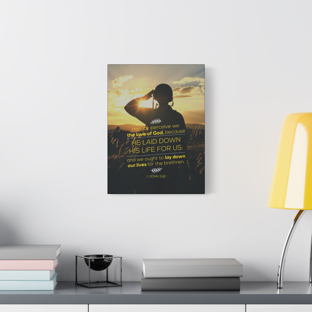 Scripture Canvas Laid Down His 1 John 3:16 Life Christian Wall Art Bible Verse Print Ready to Hang