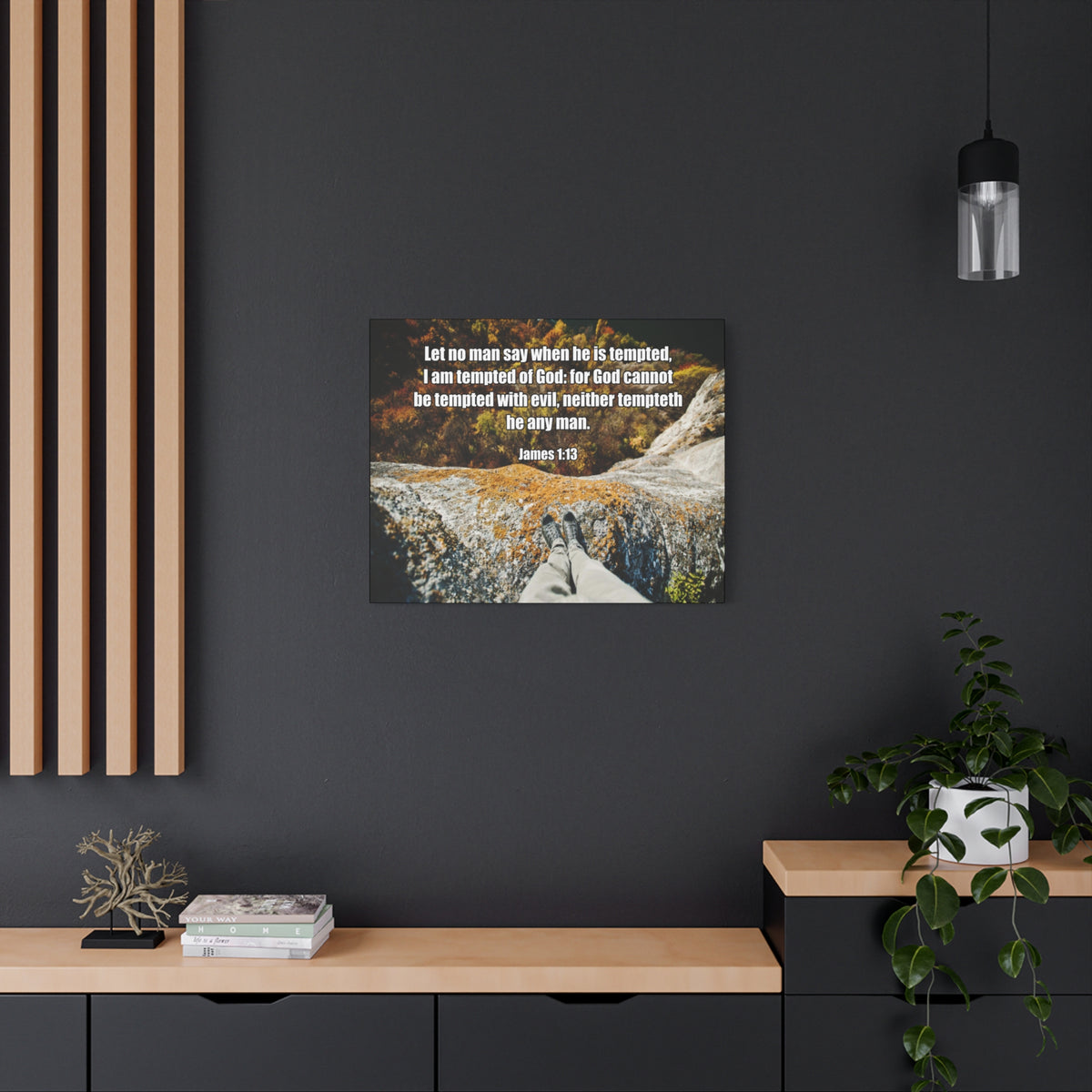 Scripture Canvas God Cannot Be Tempted James 1:13 Christian Wall Art Bible Verse Print Ready to Hang