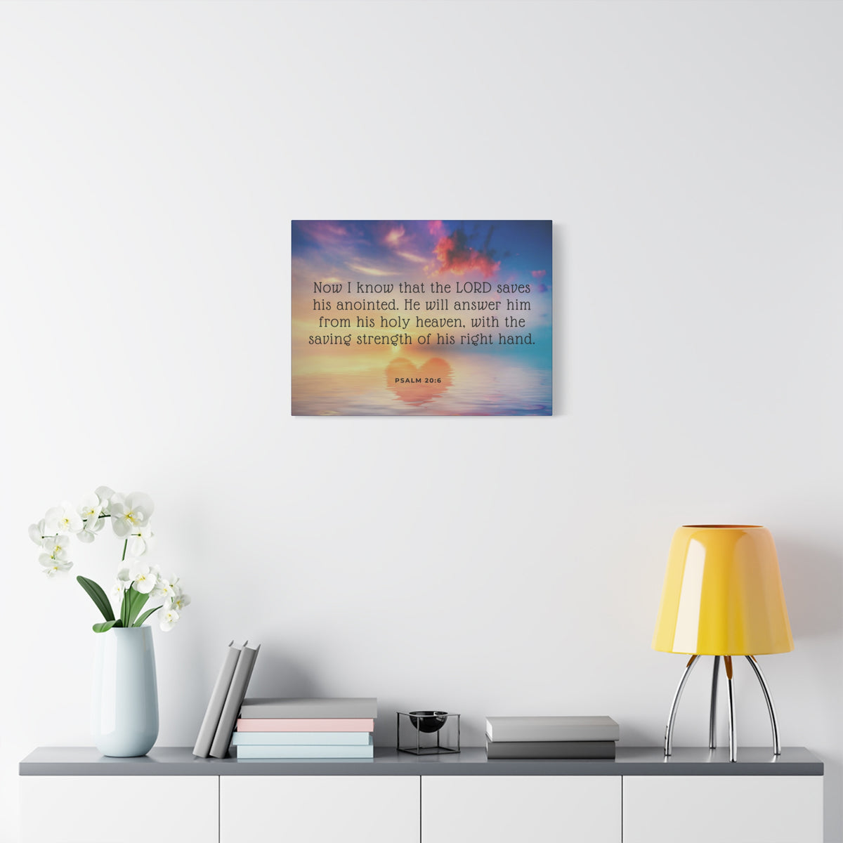Scripture Canvas Lord Saves His Anointed Psalm 20:6 Christian Wall Art Bible Verse Print Ready to Hang