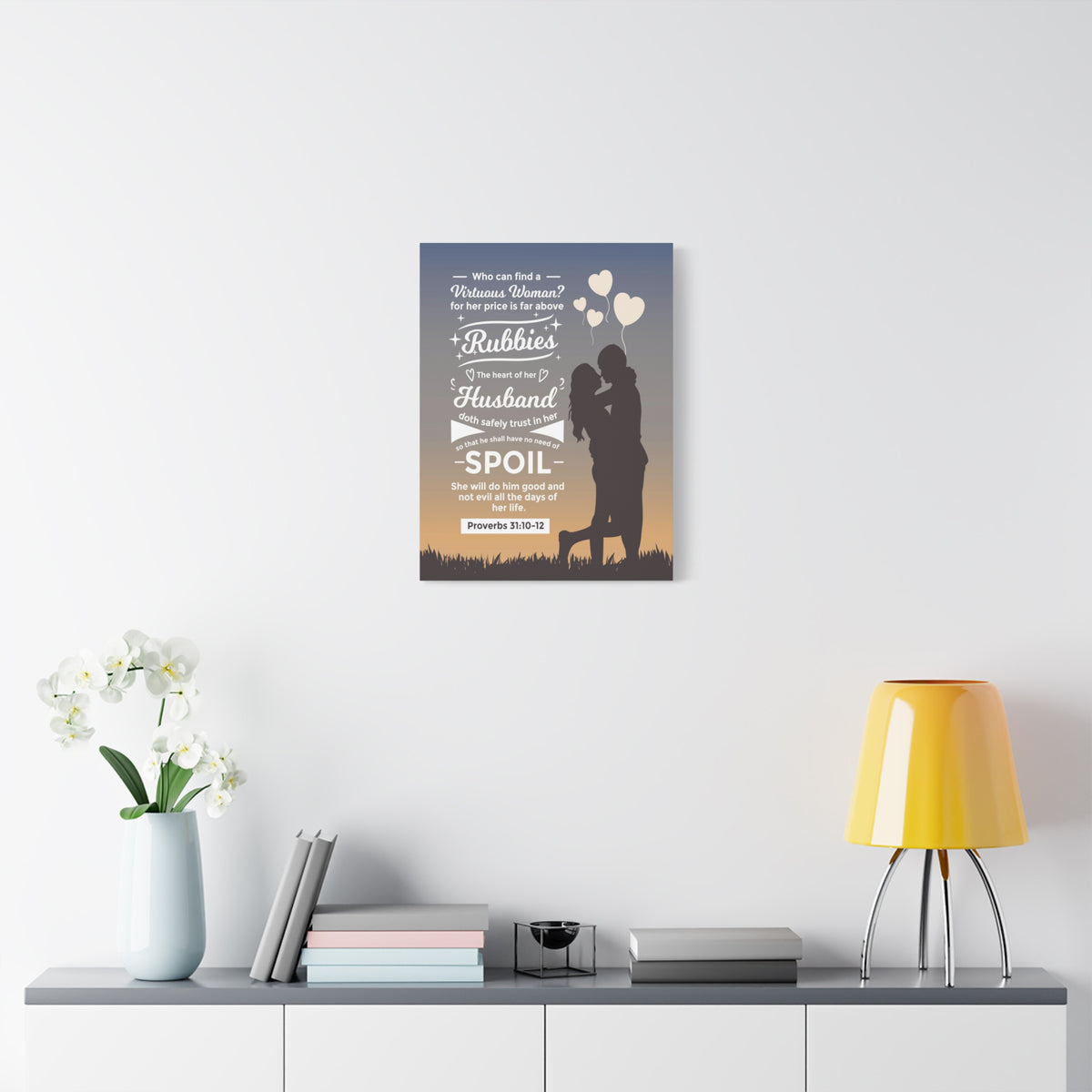 Scripture Canvas Rubbies Husband Proverbs 31:10-12 Christian Wall Art Bible Verse Print Ready to Hang