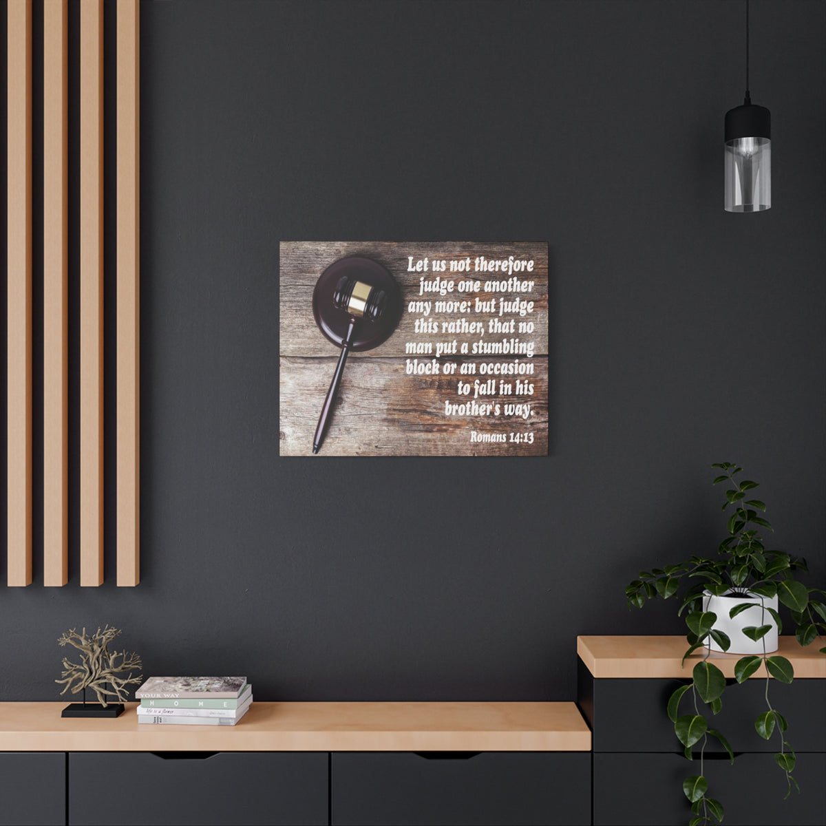 Scripture Canvas Not Judge One Another Romans 14:13 Christian Wall Art Bible Verse Print Ready to Hang