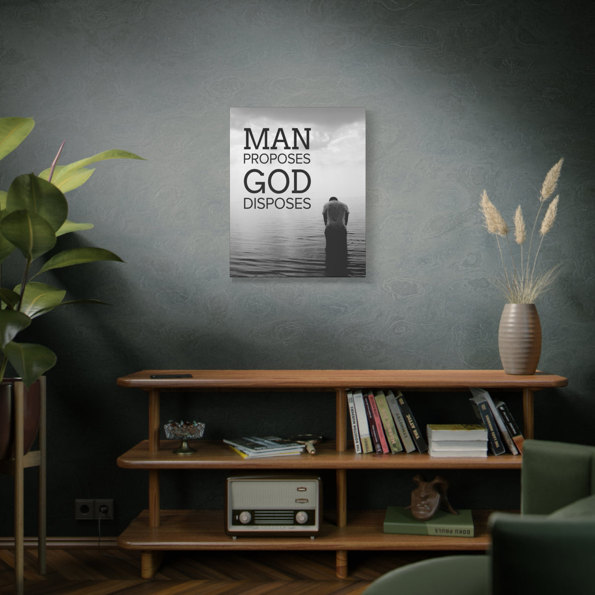 Scripture Canvas Man Proposes God Disposes Proverbs 19:21 Christian Home Décor Ready to Hang Wall Art Scripture