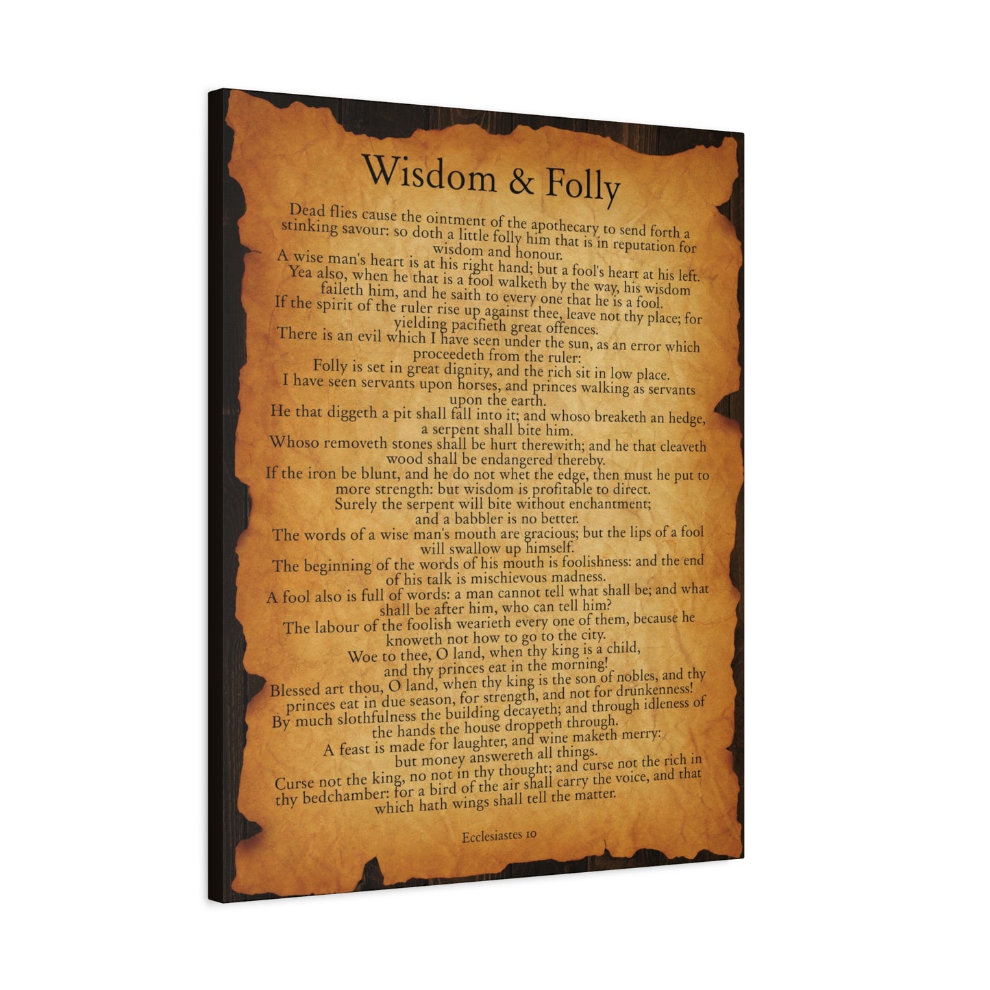 Scripture Walls Wisdom & Folly Ecclesiastes 10 Gold Brown Bible Verse Canvas Christian Wall Art Ready to Hang