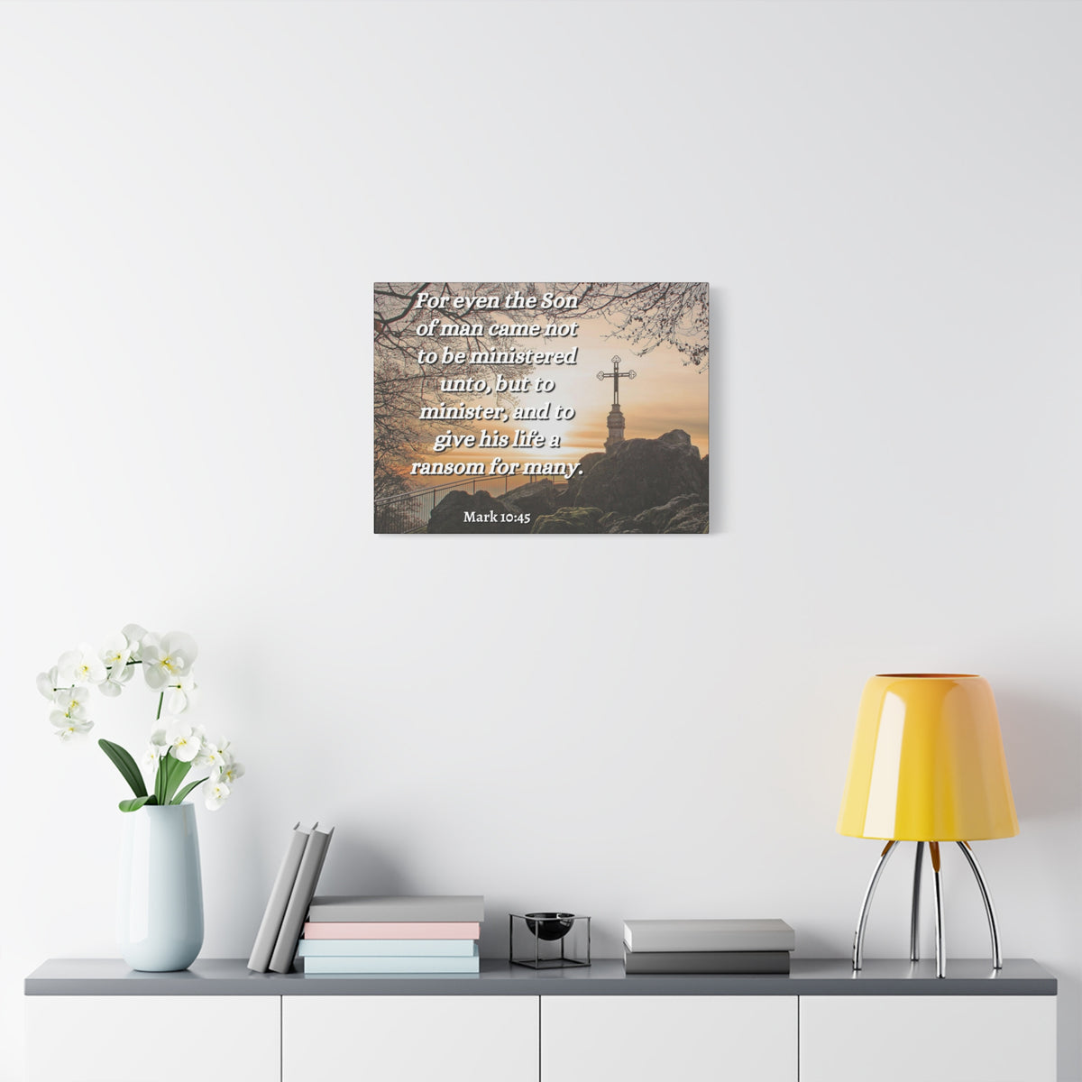 Scripture Canvas Son Of Man Mark 10:45 Christian Wall Art Bible Verse Print Ready to Hang