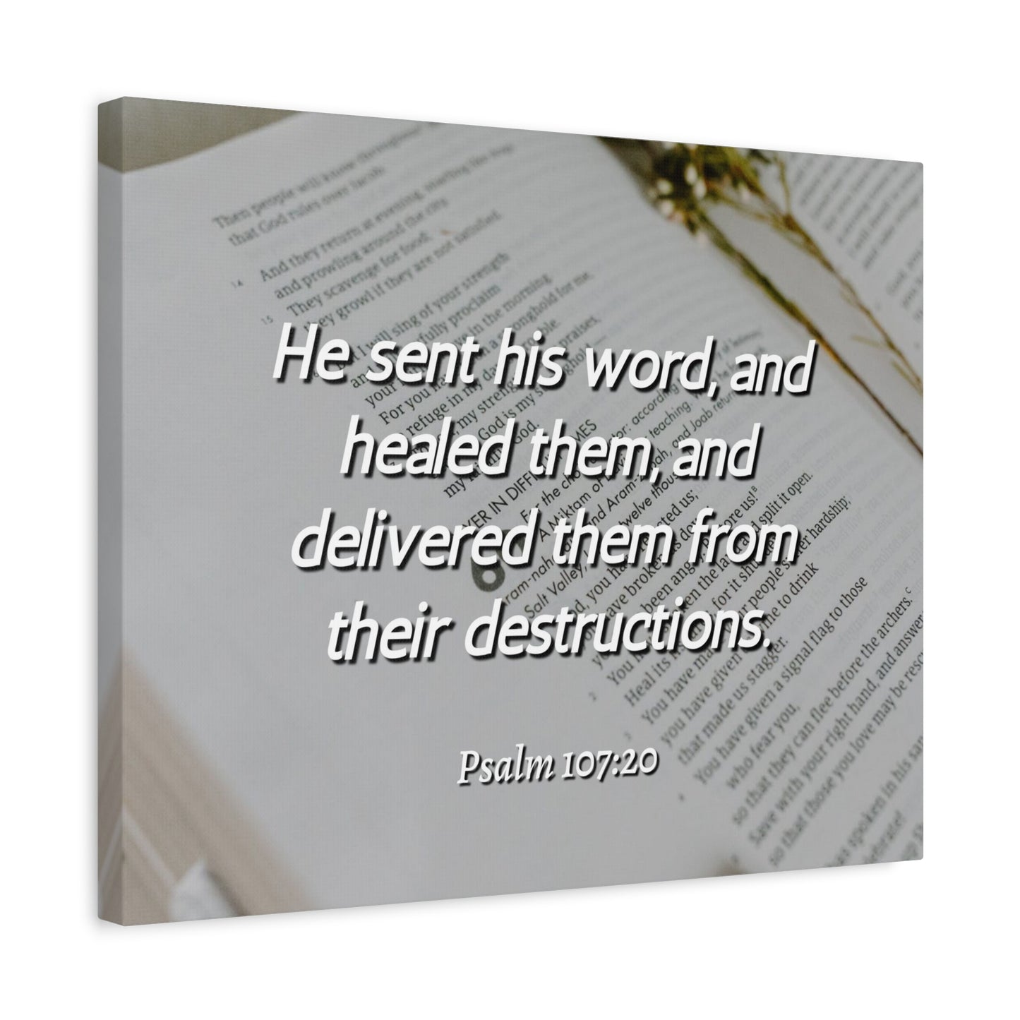 Scripture Canvas Healed Them Psalm 107:20 Christian Wall Art Bible Verse Print Ready to Hang
