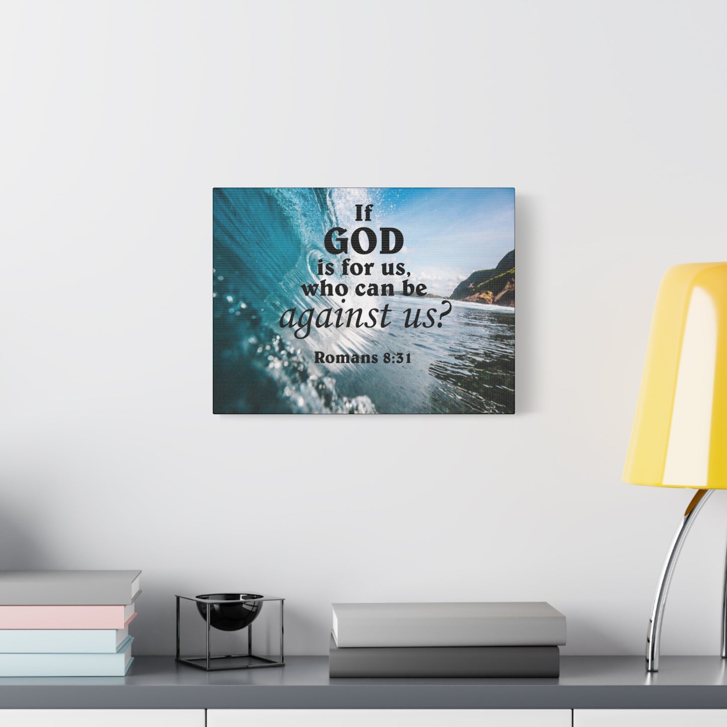 Scripture Canvas Fearless Romans 8:31 Christian Wall Art Bible Verse Print Ready to Hang