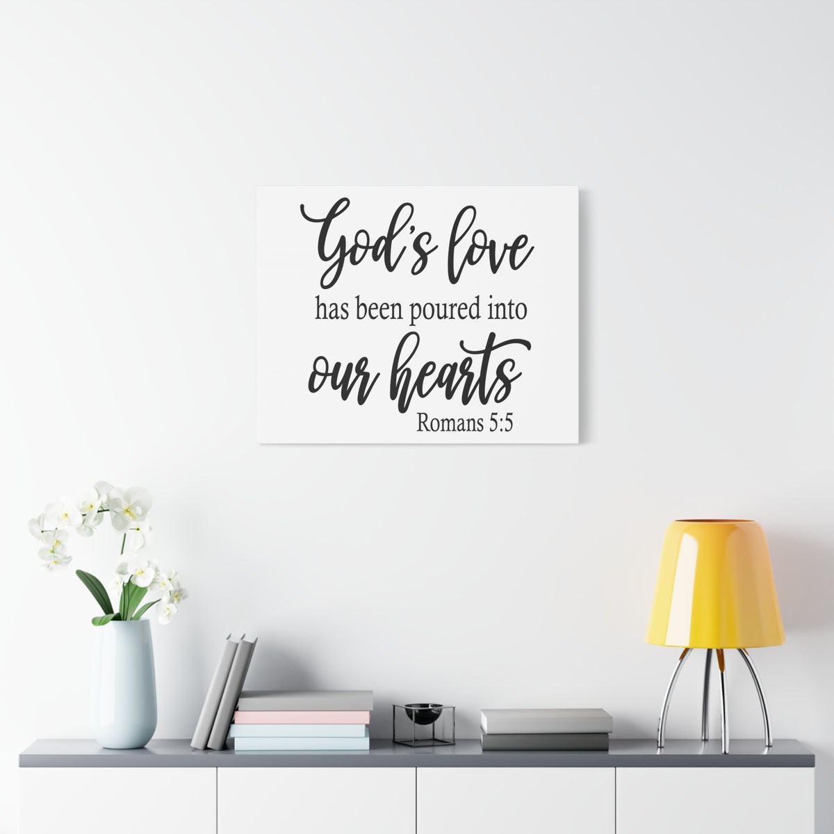 Scripture Canvas Into Our Hearts Romans 5:5 Christian Wall Art Bible Verse Print Ready to Hang