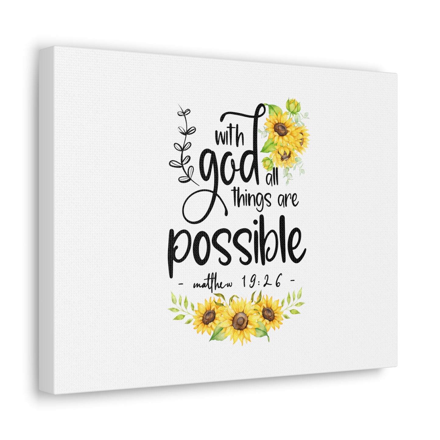 Things Are Possible Matthew 19:26 Sunflower Christian Wall Art Bible Verse Print Ready to Hang