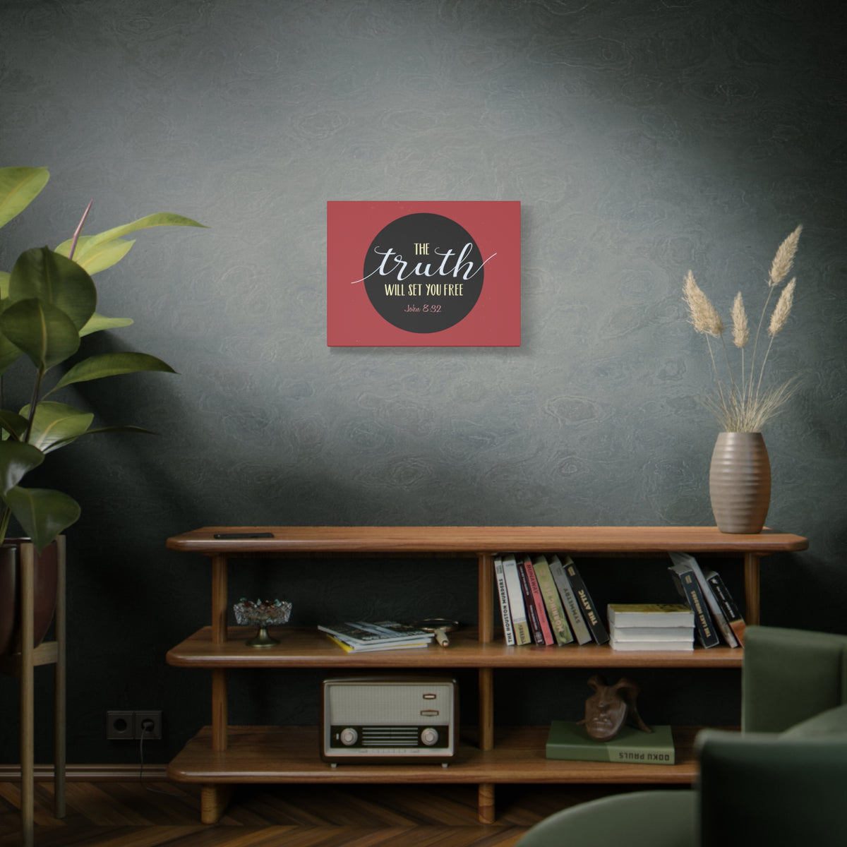 Scripture Canvas The Truth Red John 8:32 Christian Wall Art Bible Verse Print Ready to Hang