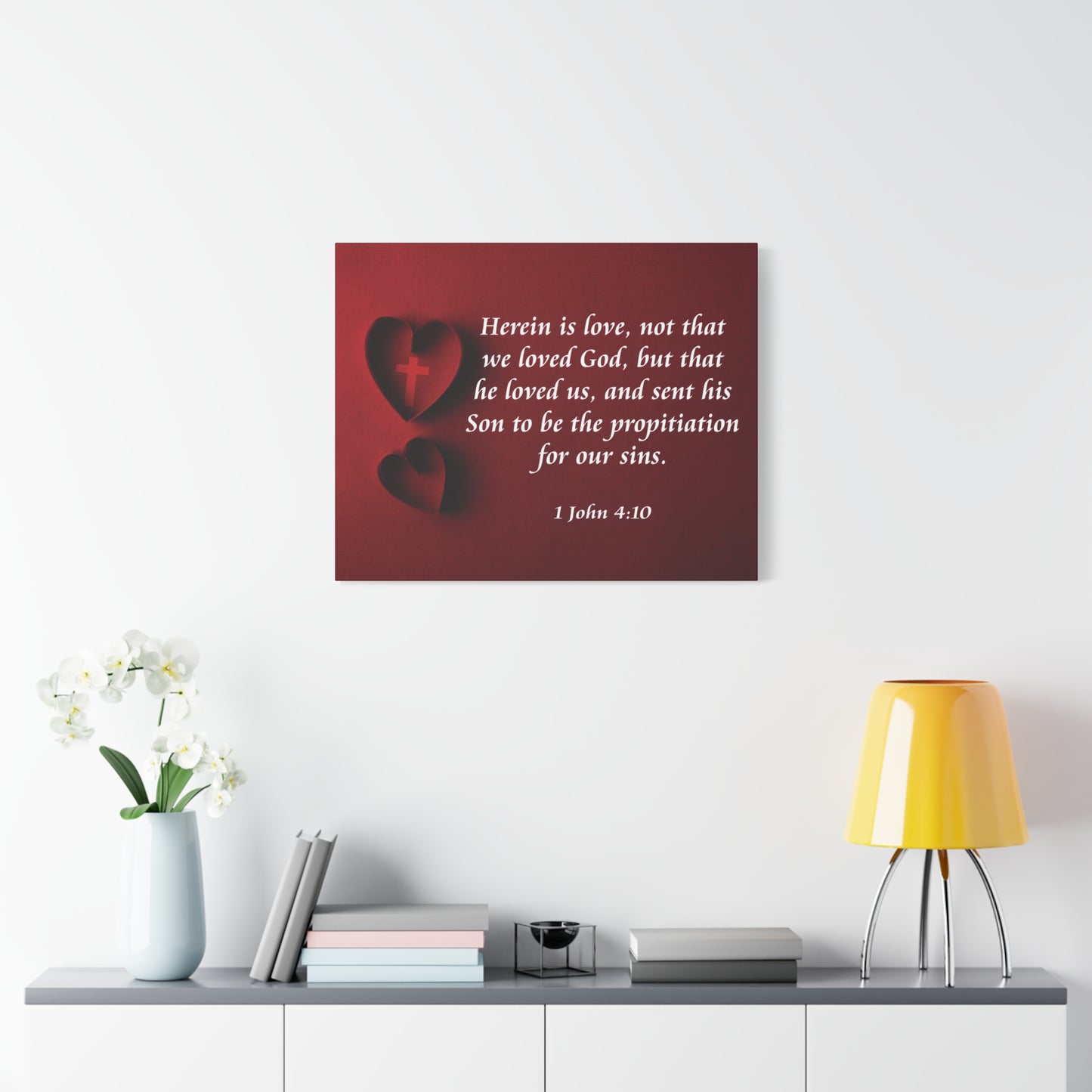 Bible Verse Canvas Herein is Love 1 John 4:10 Christian Home Décor Wall Art Scripture Ready to Hang Faith Print
