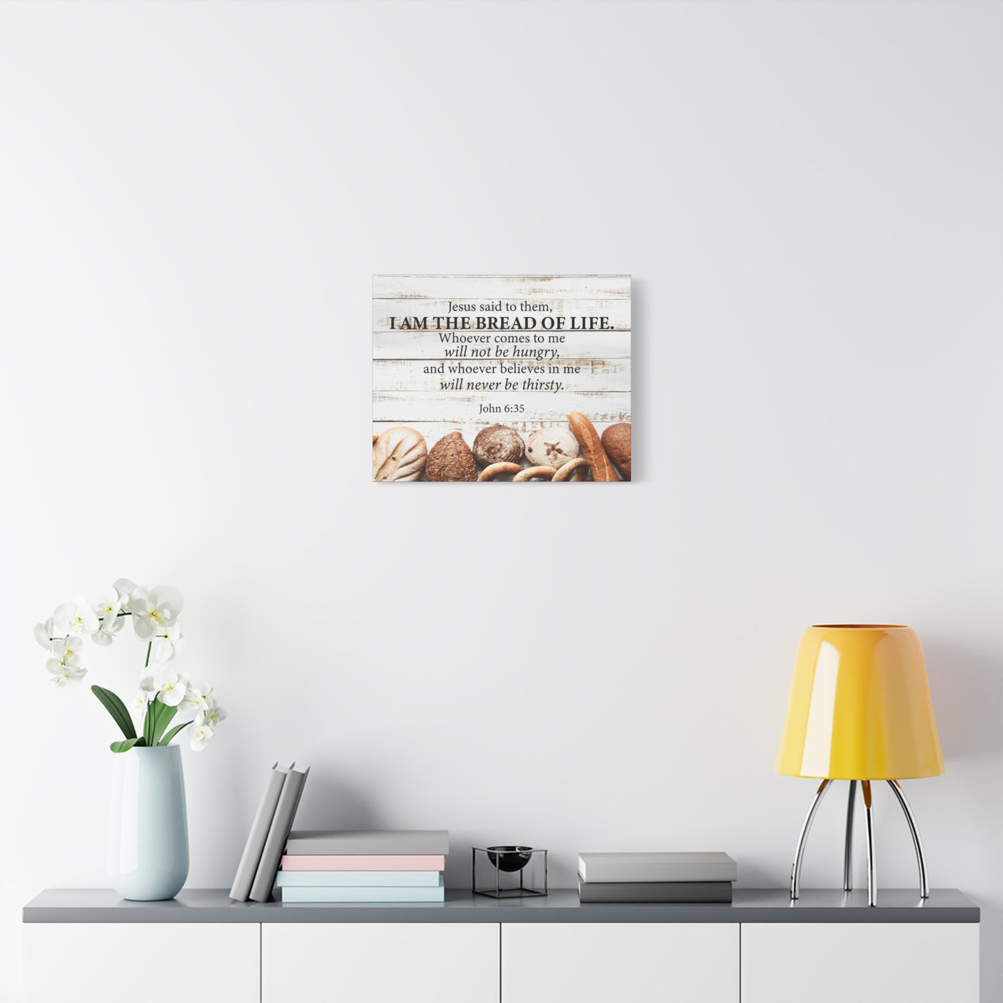 Bible Verse Canvas Bread of Life John 6:35 Scripture Wall Art Christian Home Decor