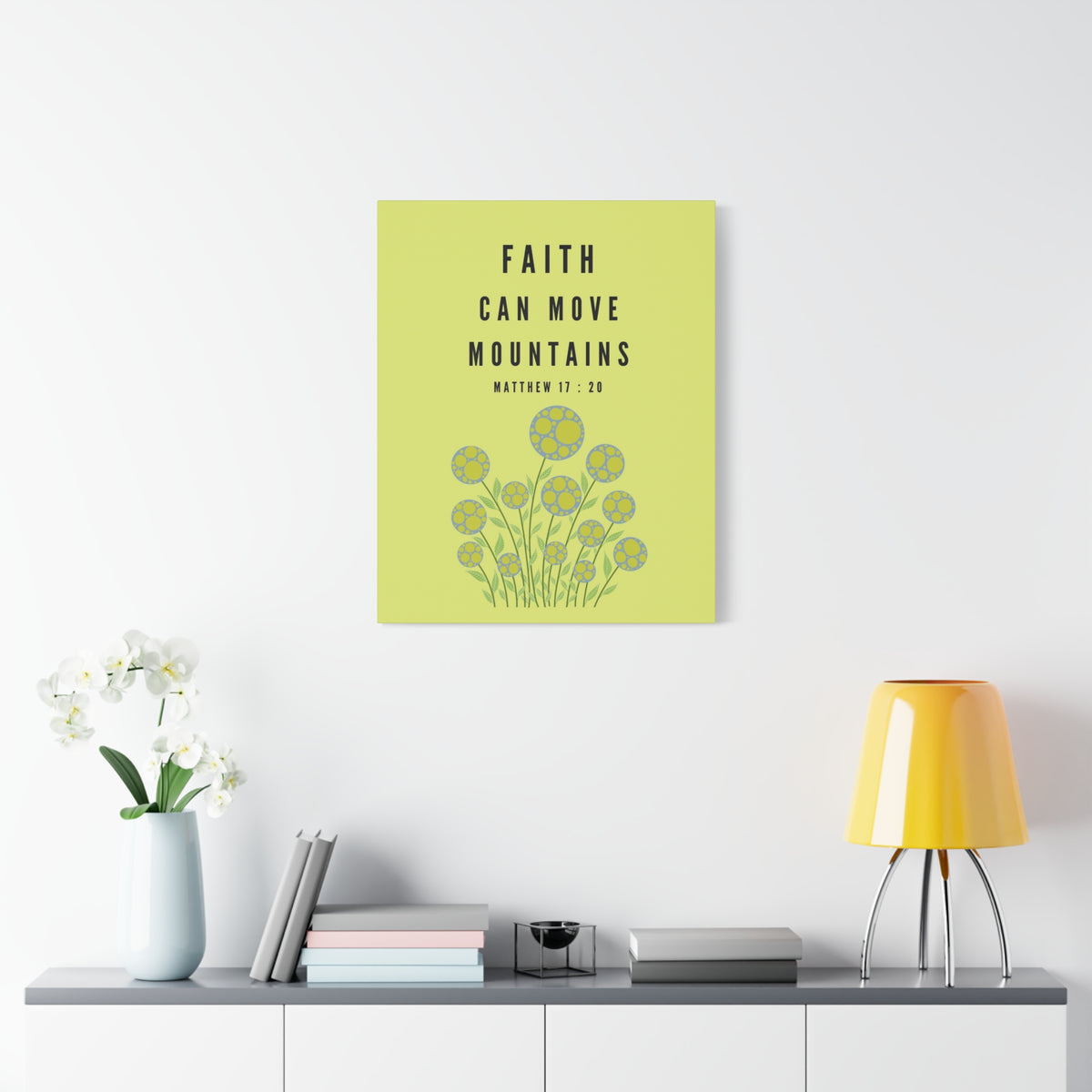 Scripture Canvas Faith Can Move Mountains Matthew 17:20 Christian Wall Art Bible Verse Print Ready to Hang