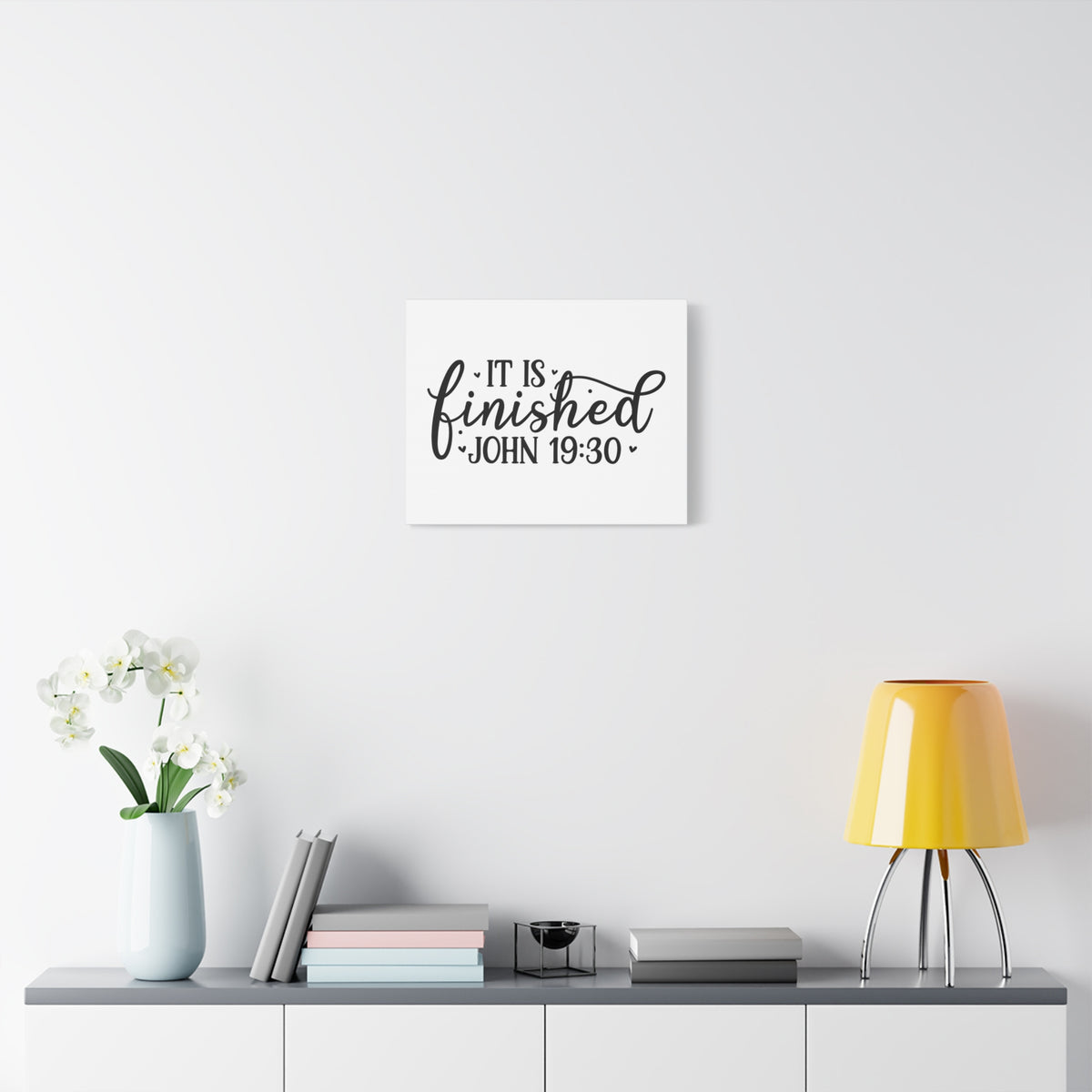 Scripture Canvas It Is Finished Small Hearts John 19:30 Christian Wall Art Bible Verse Print Ready to Hang