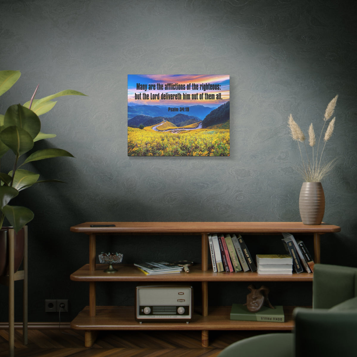 Scripture Canvas Afflictions of the Righteous Psalm 34:19 Christian Wall Art Bible Verse Print Ready to Hang