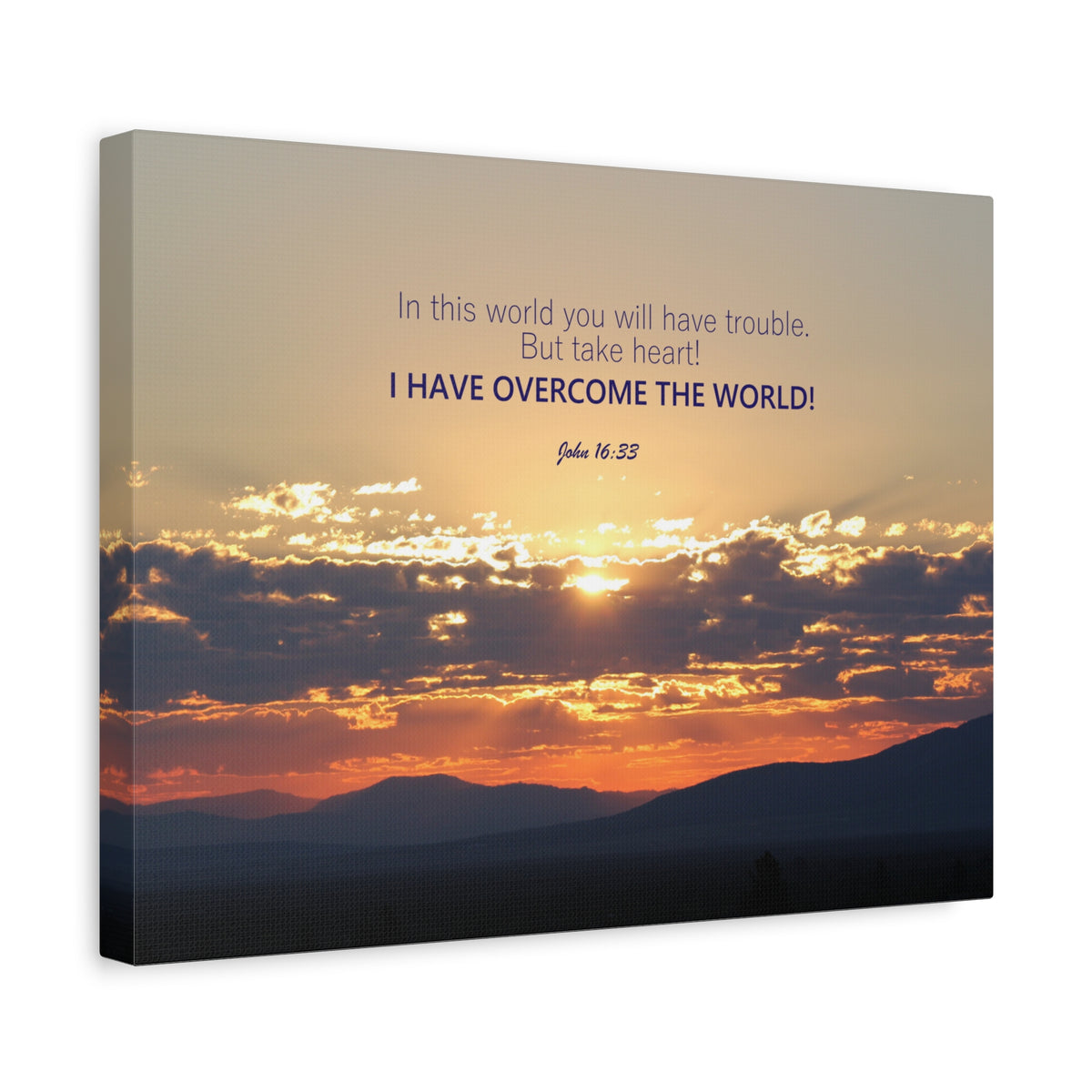 Scripture Canvas Overcome The World John 16:33 Christian Wall Art Bible Verse Print Ready to Hang