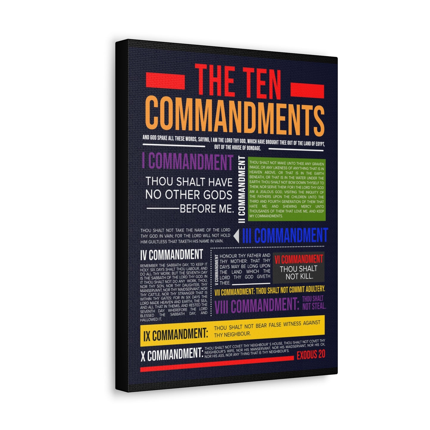 Ten Commandments Canvas Print Scripture Wall Art Christian Home Decor