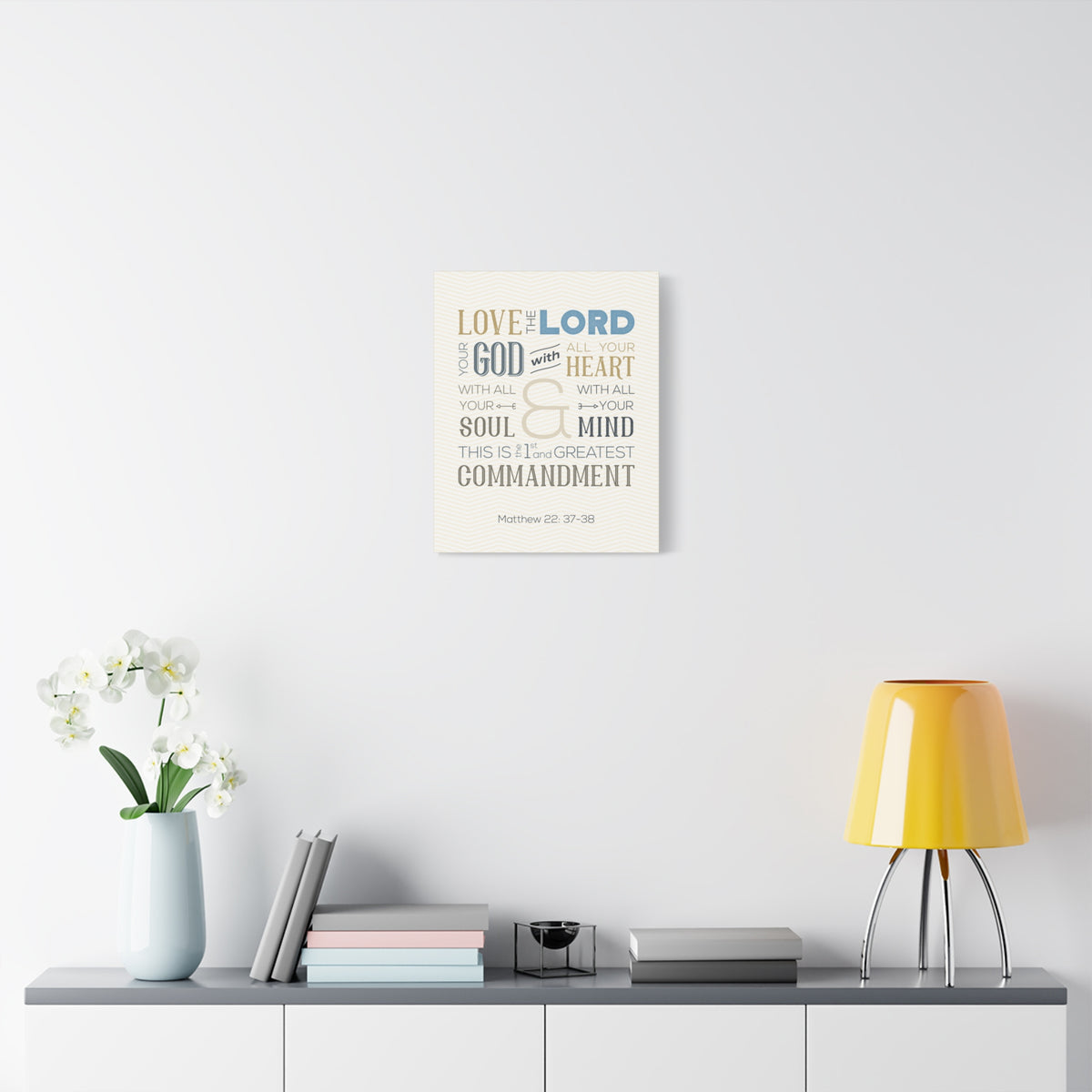 Scripture Canvas Love The Lord Matthew 22:37-38 Christian Wall Art Bible Verse Print Ready to Hang