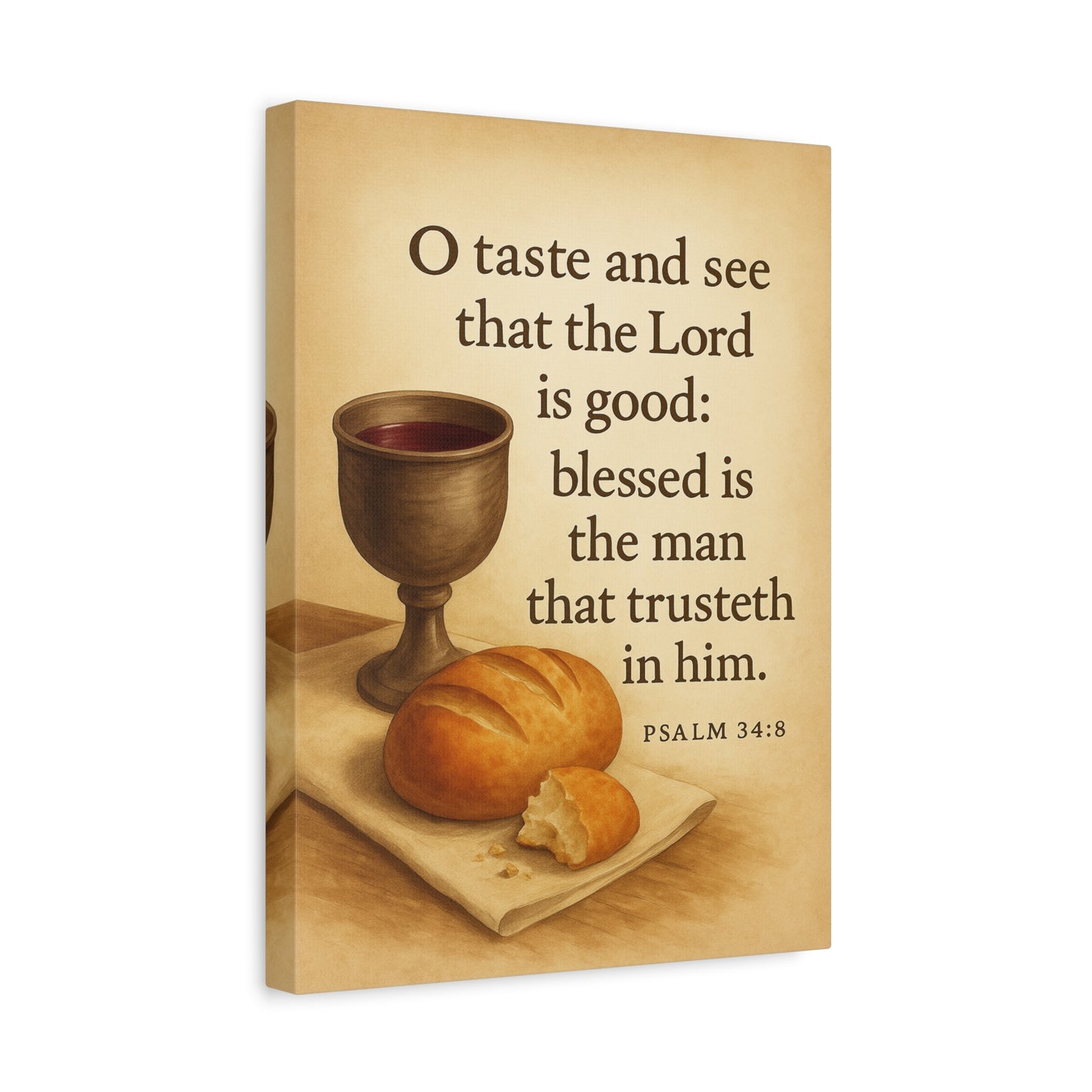 Bible Verse Canvas Psalm 34:8 Christian Home Décor Wall Art Scripture Ready to Hang Faith Print