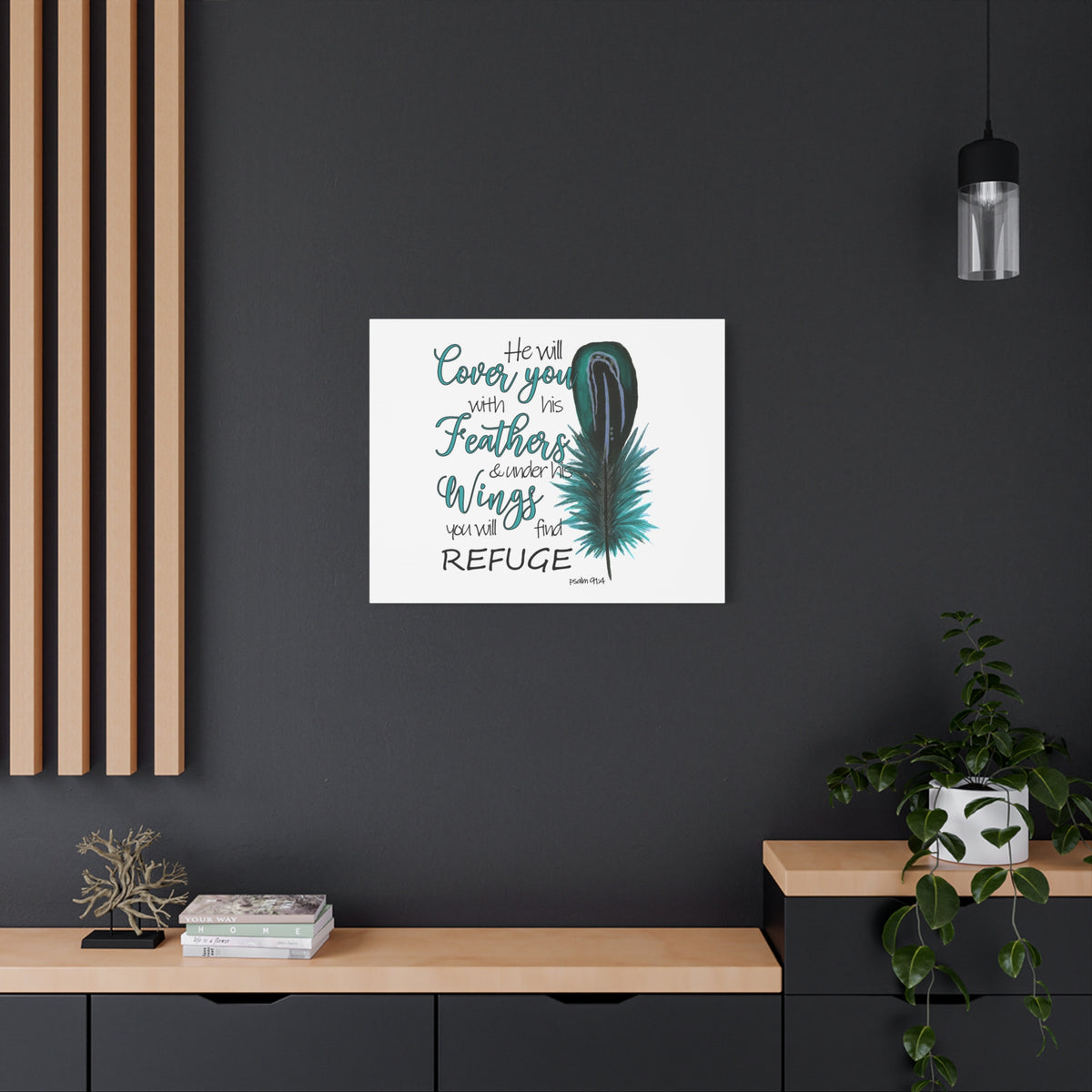 Scripture Canvas He Will Cover You Psalm 91:4 Christian Wall Art Bible Verse Print Ready to Hang