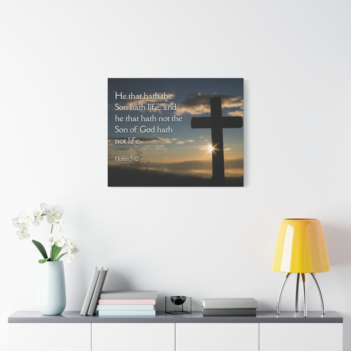 Scripture Canvas Son Of God 1 John 5:12 Christian Wall Art Bible Verse Print Ready to Hang