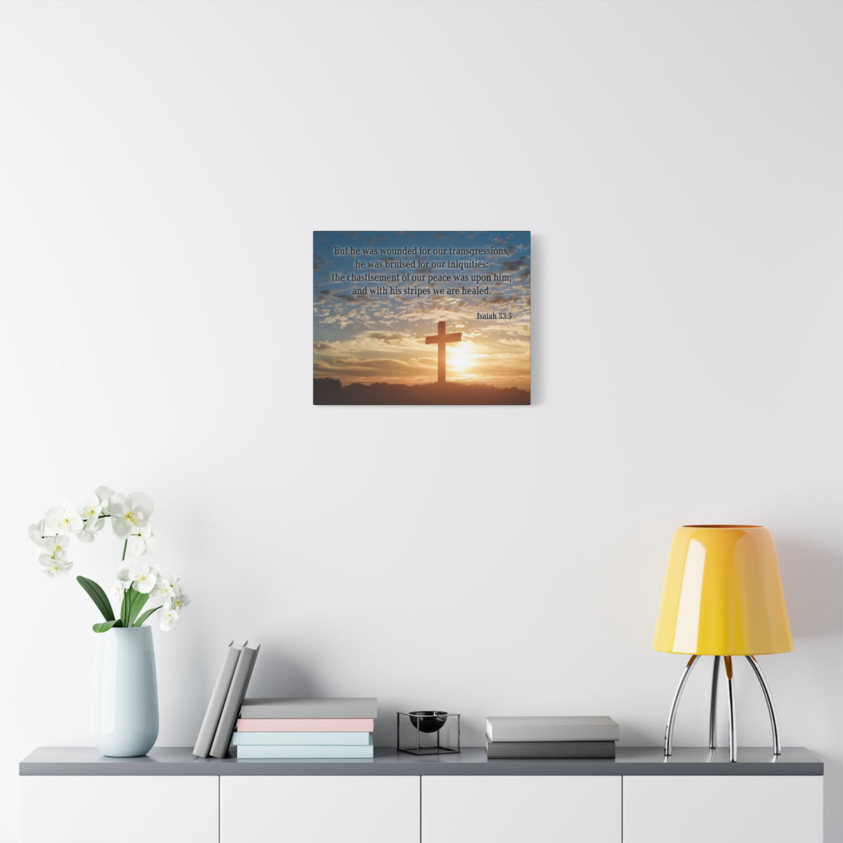 Scripture Canvas Wounded For Our Transgressions Isaiah 53:5 Christian Wall Art Bible Verse Print Ready to Hang