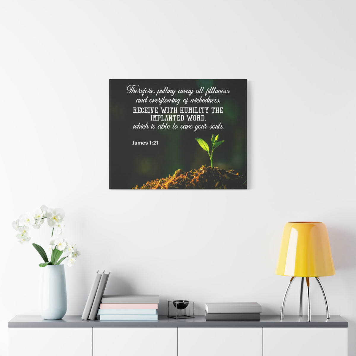 Scripture Canvas Implanted Word James 1:21 Christian Wall Art Bible Verse Print Ready to Hang