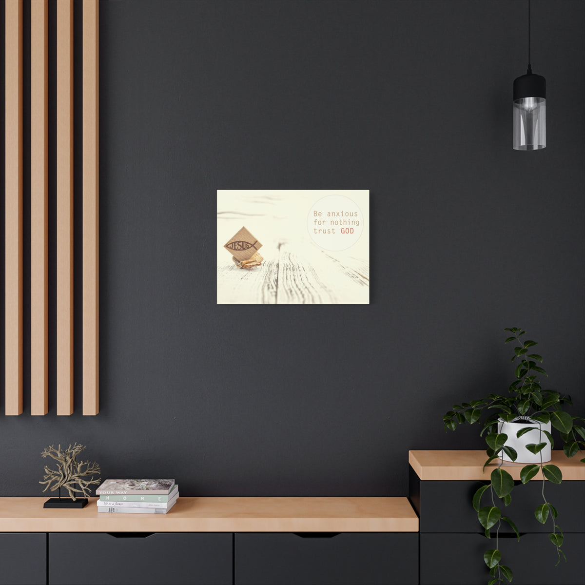 Scripture Canvas Trust God, Philippians 4:6 Jesus Fish Christian Wall Art Bible Verse Print Ready to Hang