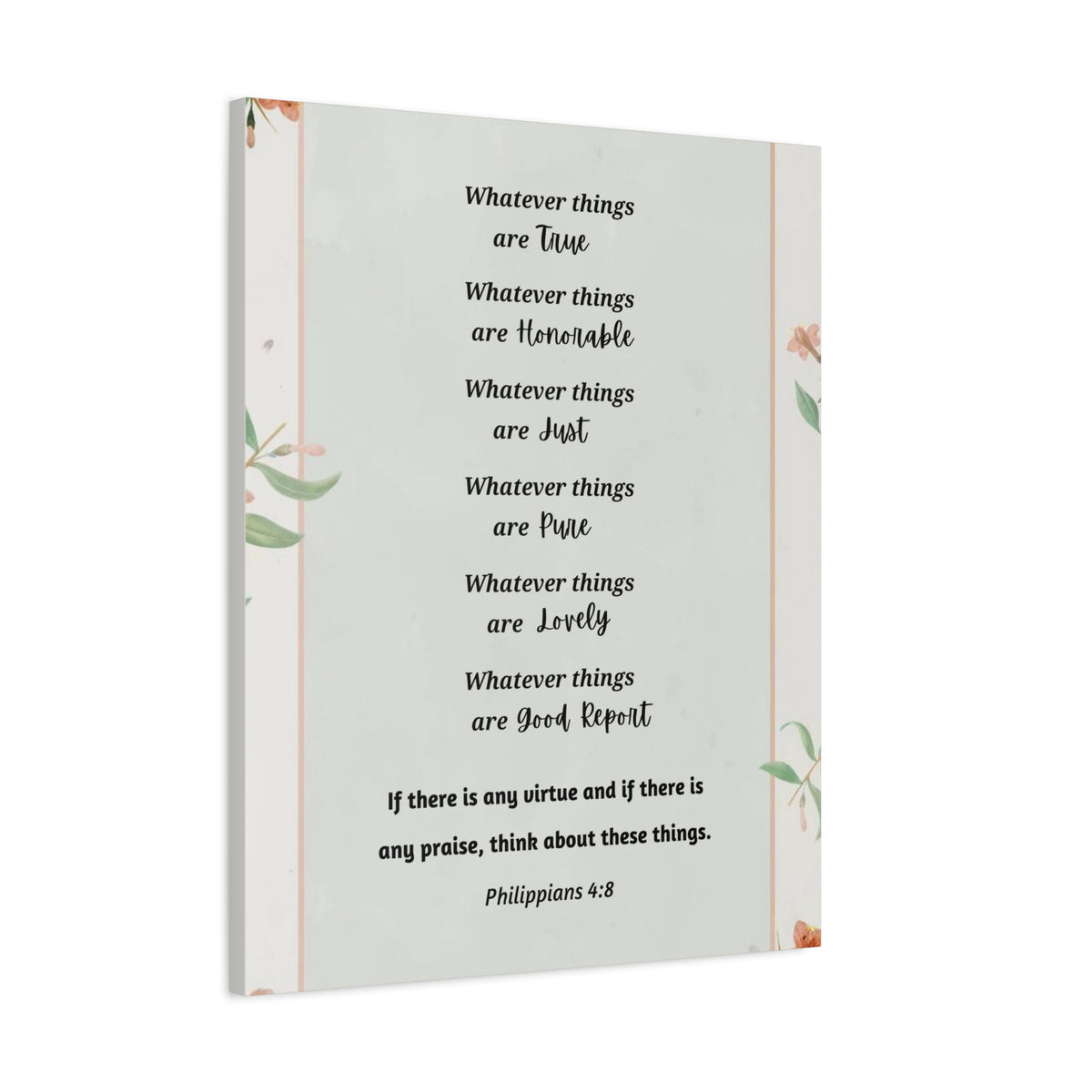 Scripture Canvas Whatsoever Things Are Philippians 4:8 Christian Wall Art Bible Verse Print Ready to Hang