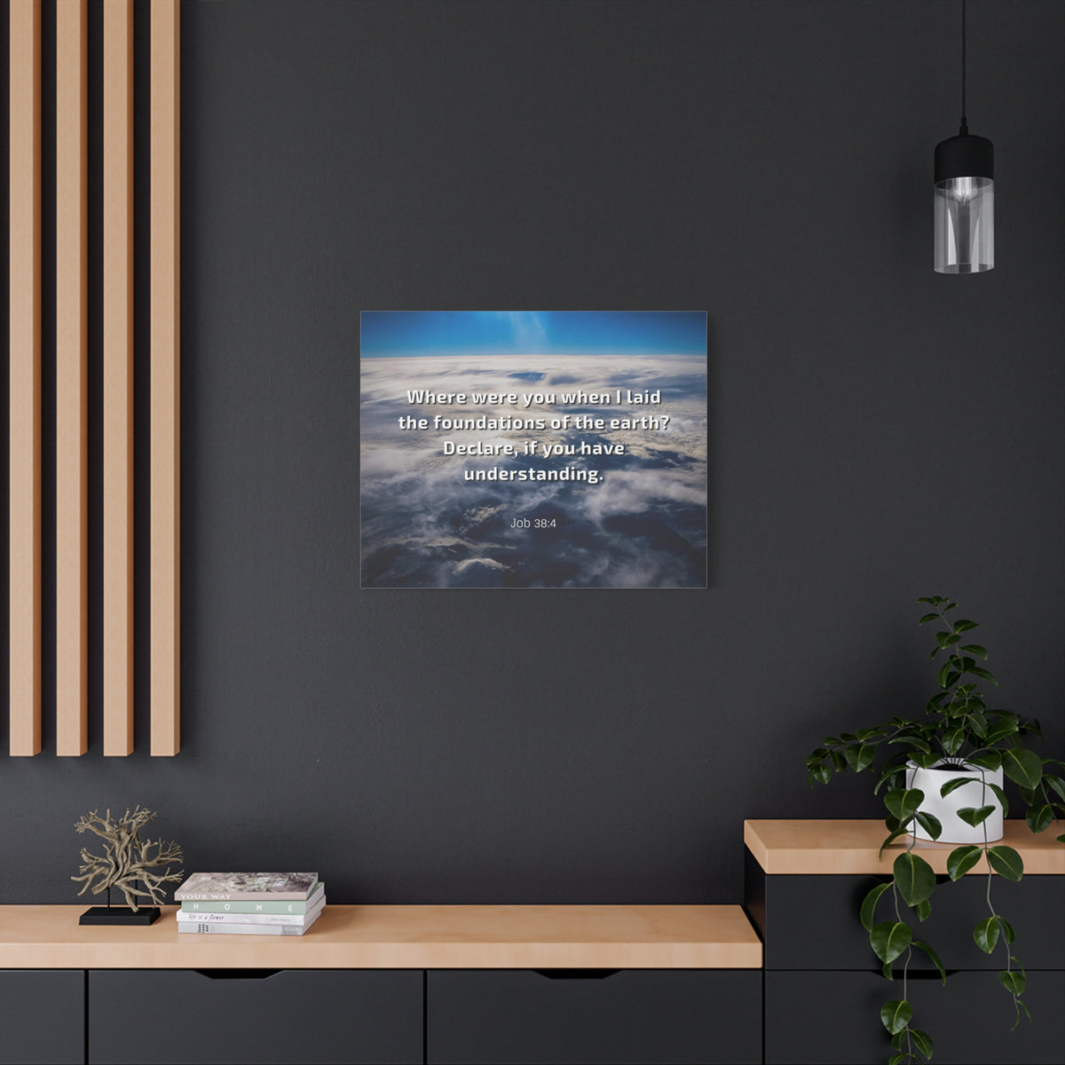 Scripture Canvas Foundations Of Earth Job 38:4 Christian Wall Art Bible Verse Print Ready to Hang