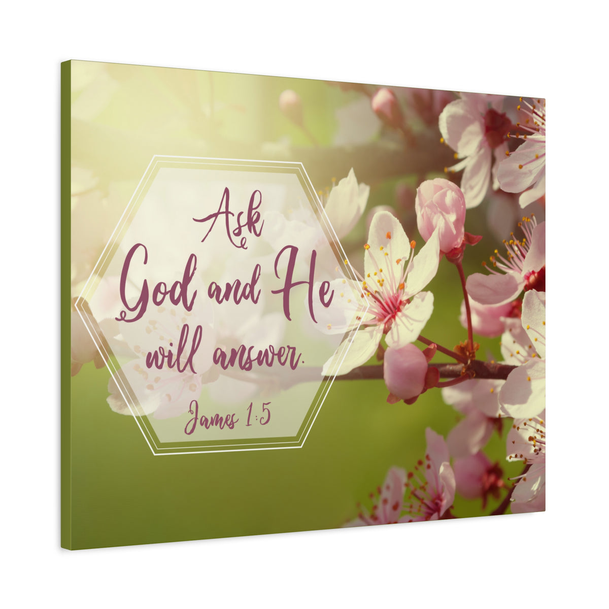 Scripture Canvas He Will Answer James 1:5 Pink Flower Christian Wall Art Bible Verse Print Ready to Hang