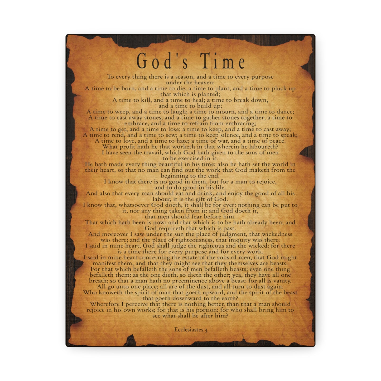 c God's Time Ecclesiastes 3 Gold Brown Bible Verse Canvas Christian Wall Art Ready to Hang