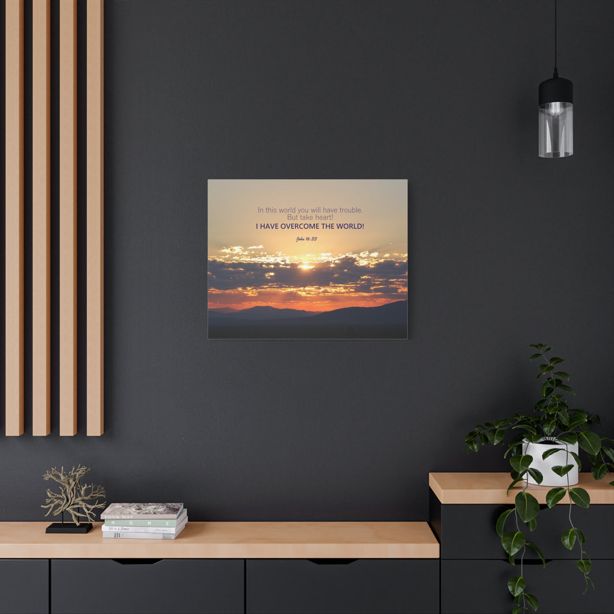 Scripture Canvas Overcome The World John 16:33 Christian Wall Art Bible Verse Print Ready to Hang