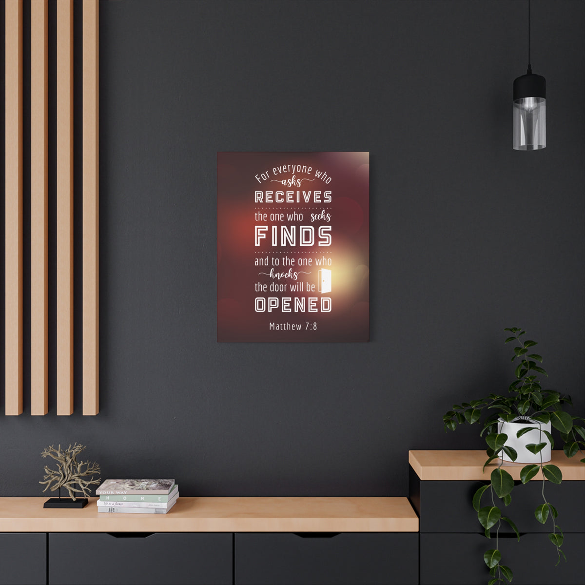 Scripture Canvas The One Who Seeks Matthew 7:8 Christian Wall Art Bible Verse Print Ready to Hang