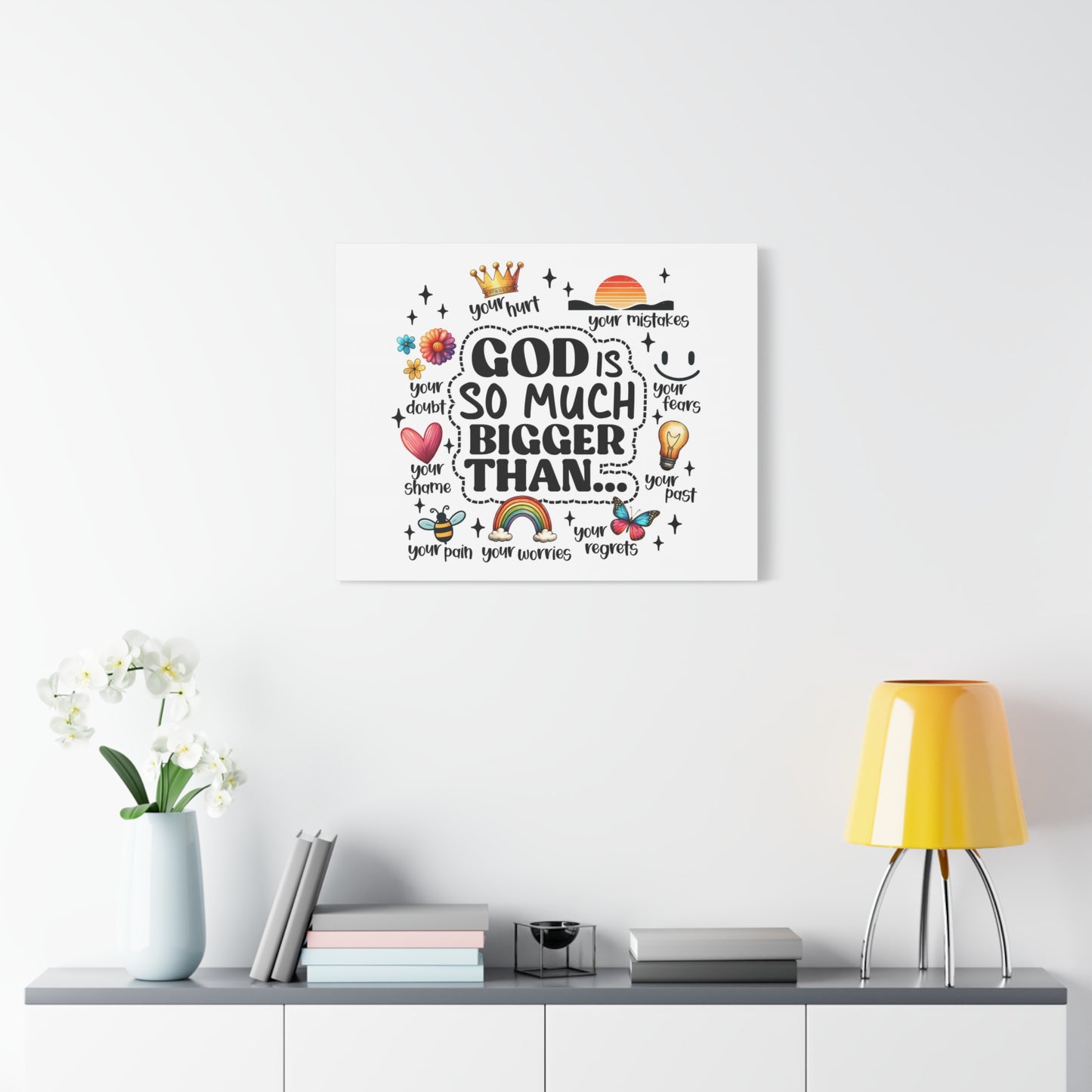 Scripture Walls God Bigger Than Everything Bible Verse Canvas Christian Wall Art Ready to Hang Unframed
