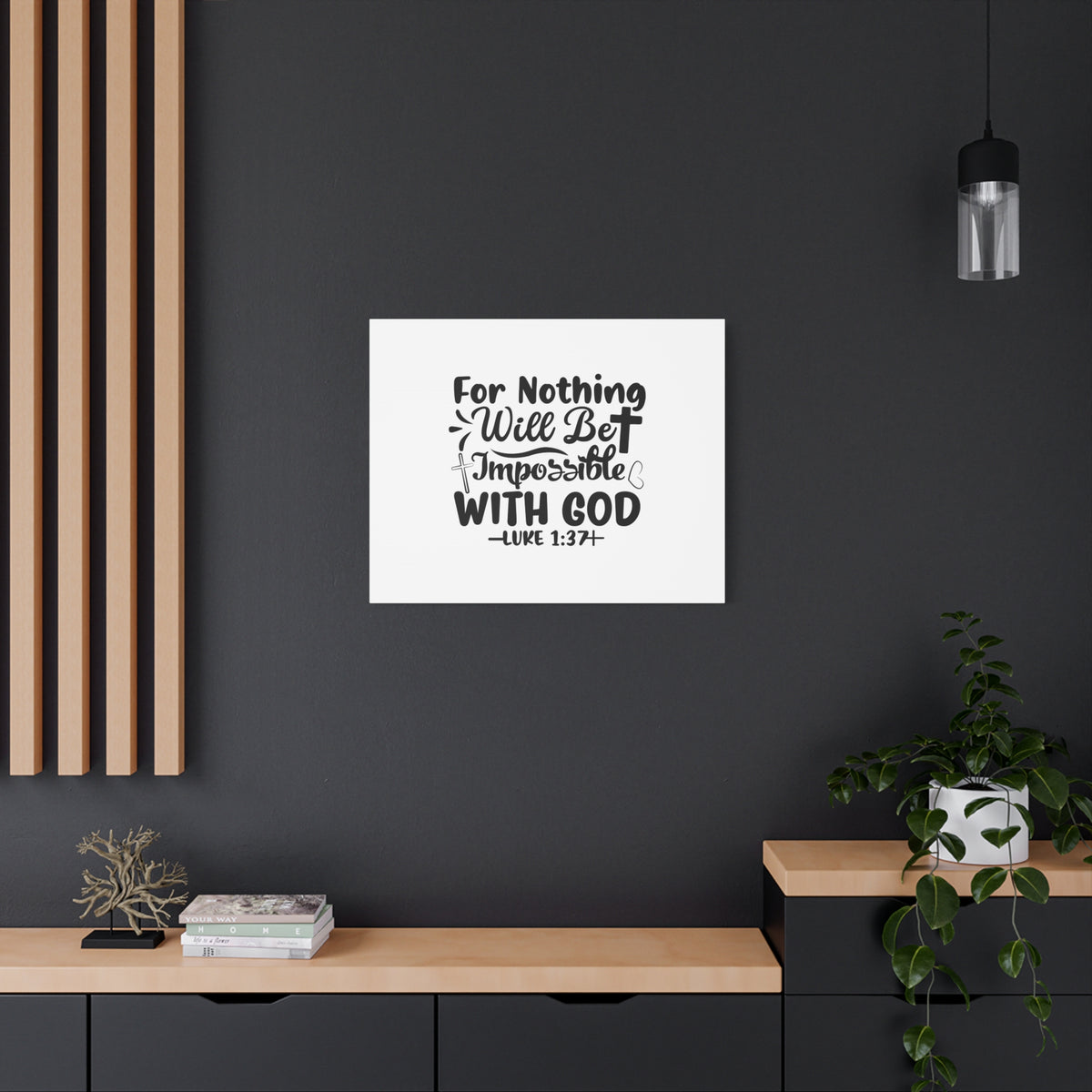 Scripture Canvas Nothing Impossible Black Luke 1:37 Christian Wall Art Bible Verse Print Ready to Hang
