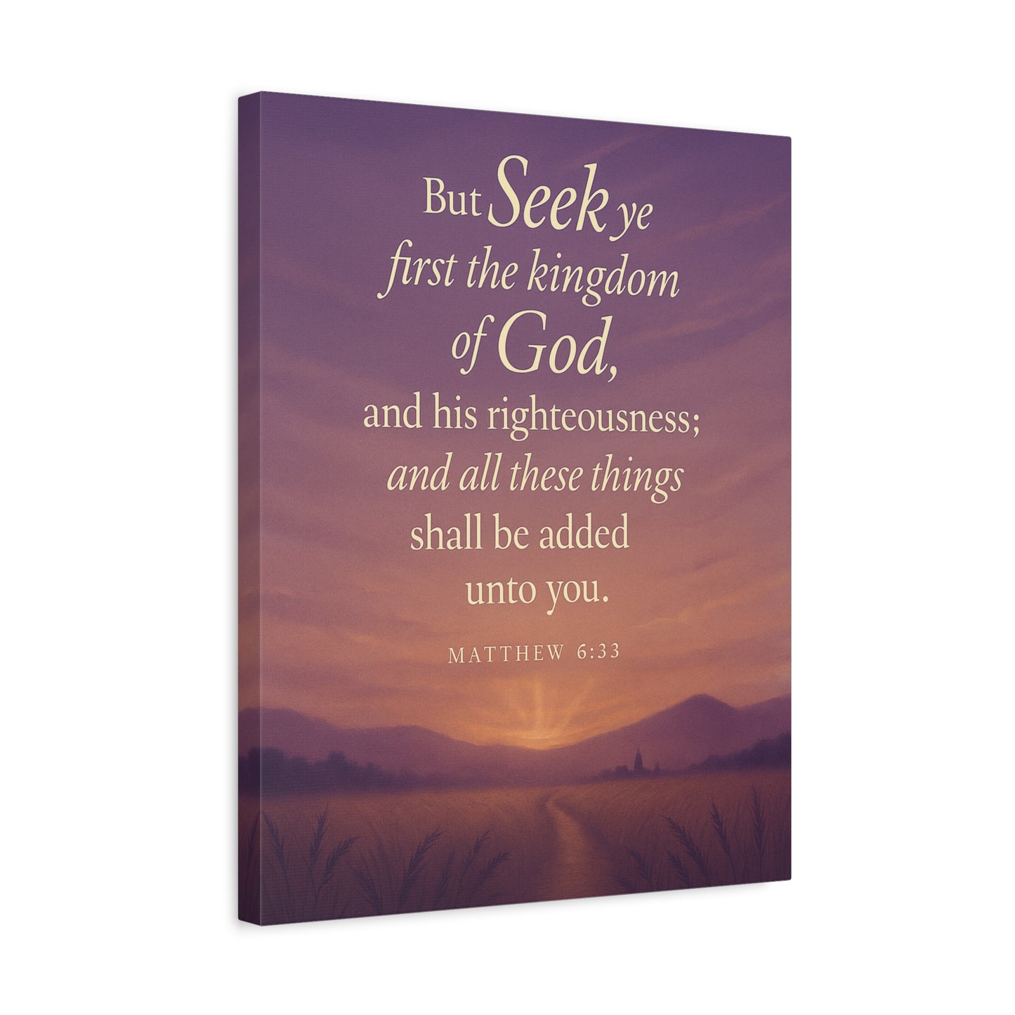 Bible Verse Canvas Matthew 6:33 Christian Home Décor Wall Art Scripture Ready to Hang Faith Print