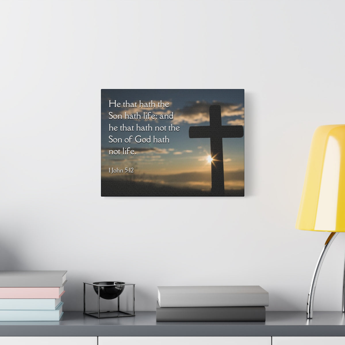 Scripture Canvas Son Of God 1 John 5:12 Christian Wall Art Bible Verse Print Ready to Hang