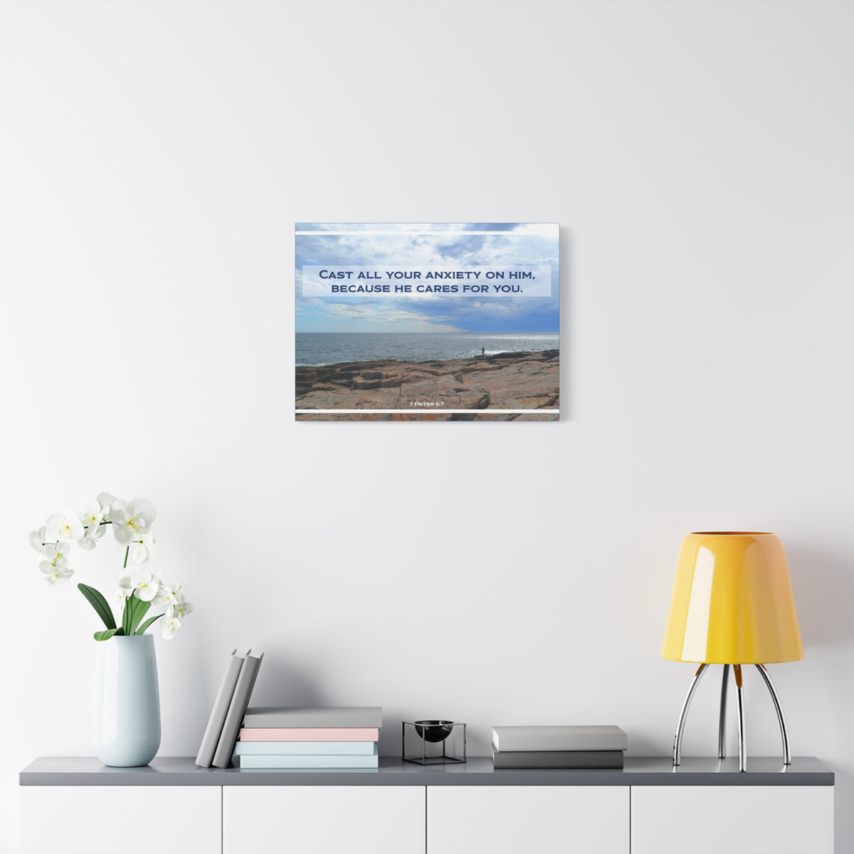 Scripture Canvas He Cares For You 1 Peter 5:7 Christian Wall Art Bible Verse Print Ready to Hang