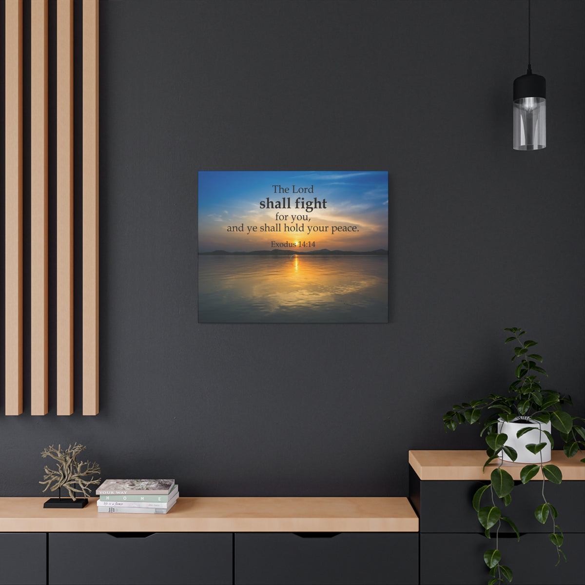 Scripture Canvas The Lord Shall Fight For You Exodus 14:14 Christian Wall Art Bible Verse Print Ready to Hang