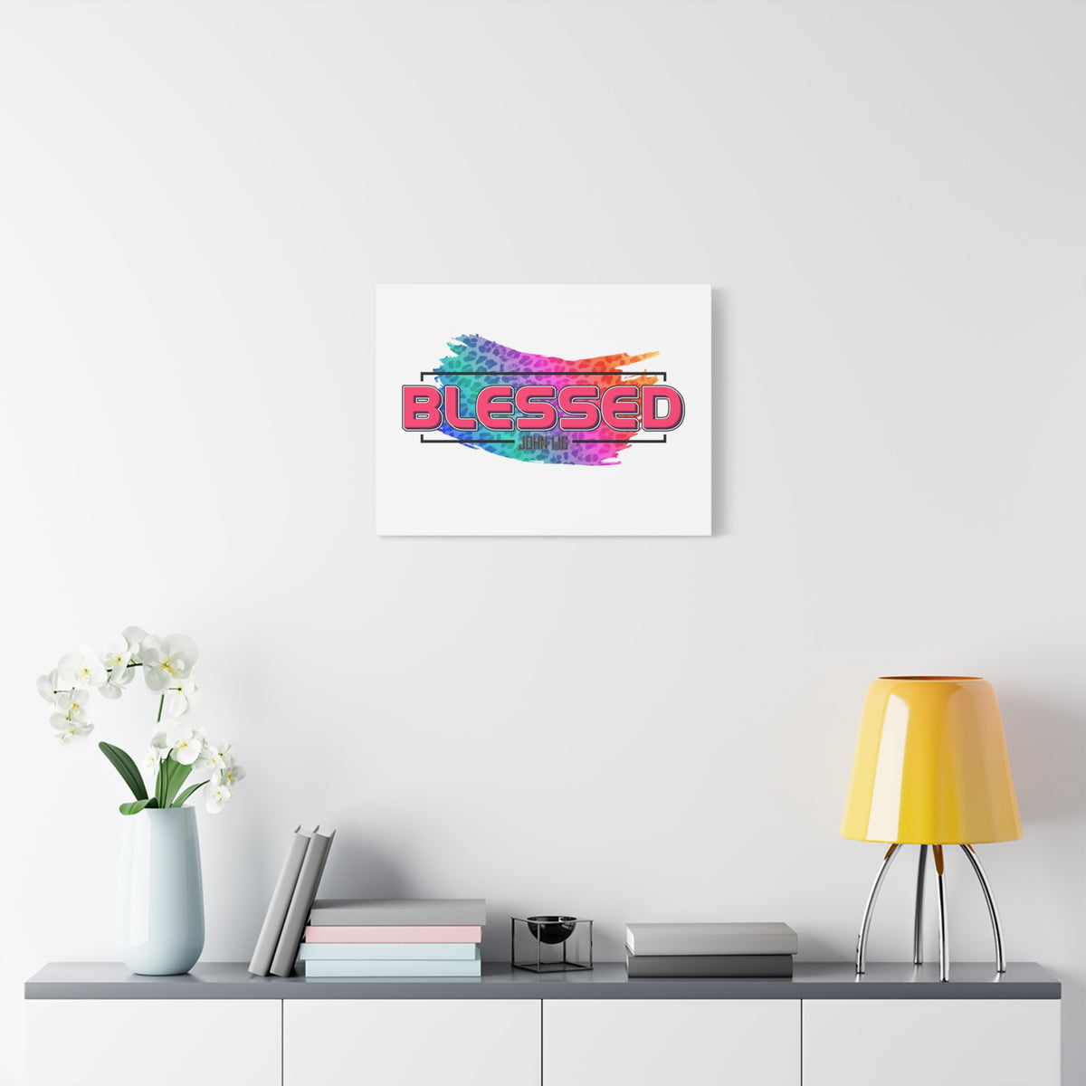 Scripture Canvas Blessed Rainbow John 1:16 Christian Wall Art Bible Verse Print Ready to Hang