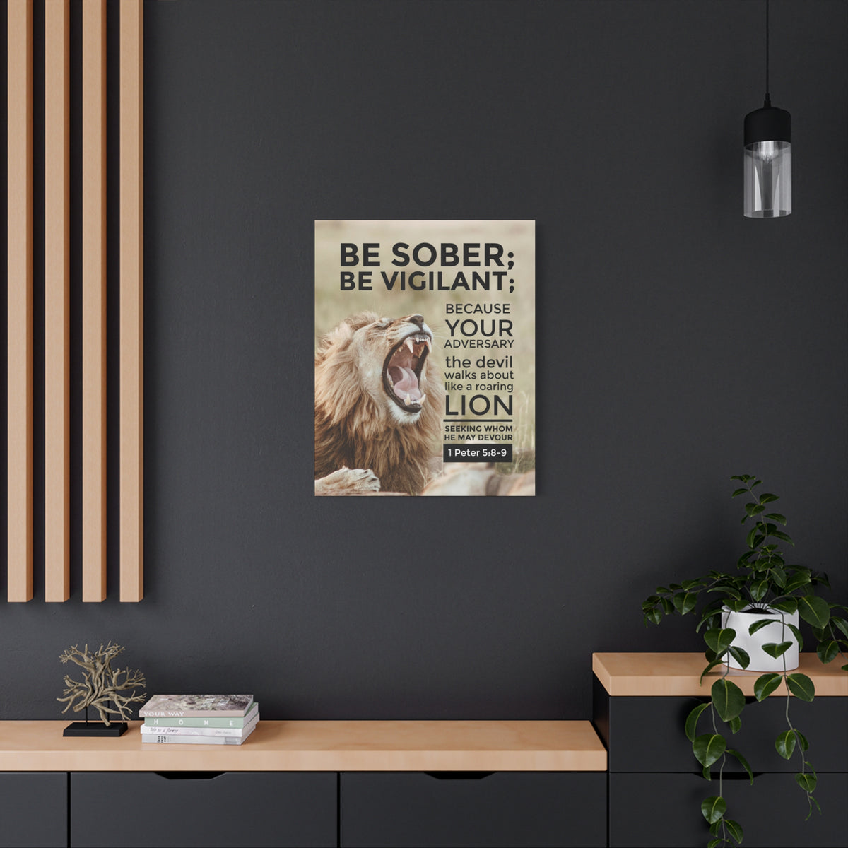Scripture Canvas Be Sober Be Vigilant 1 Peter 5:8-9 Christian Wall Art Bible Verse Print Ready to Hang