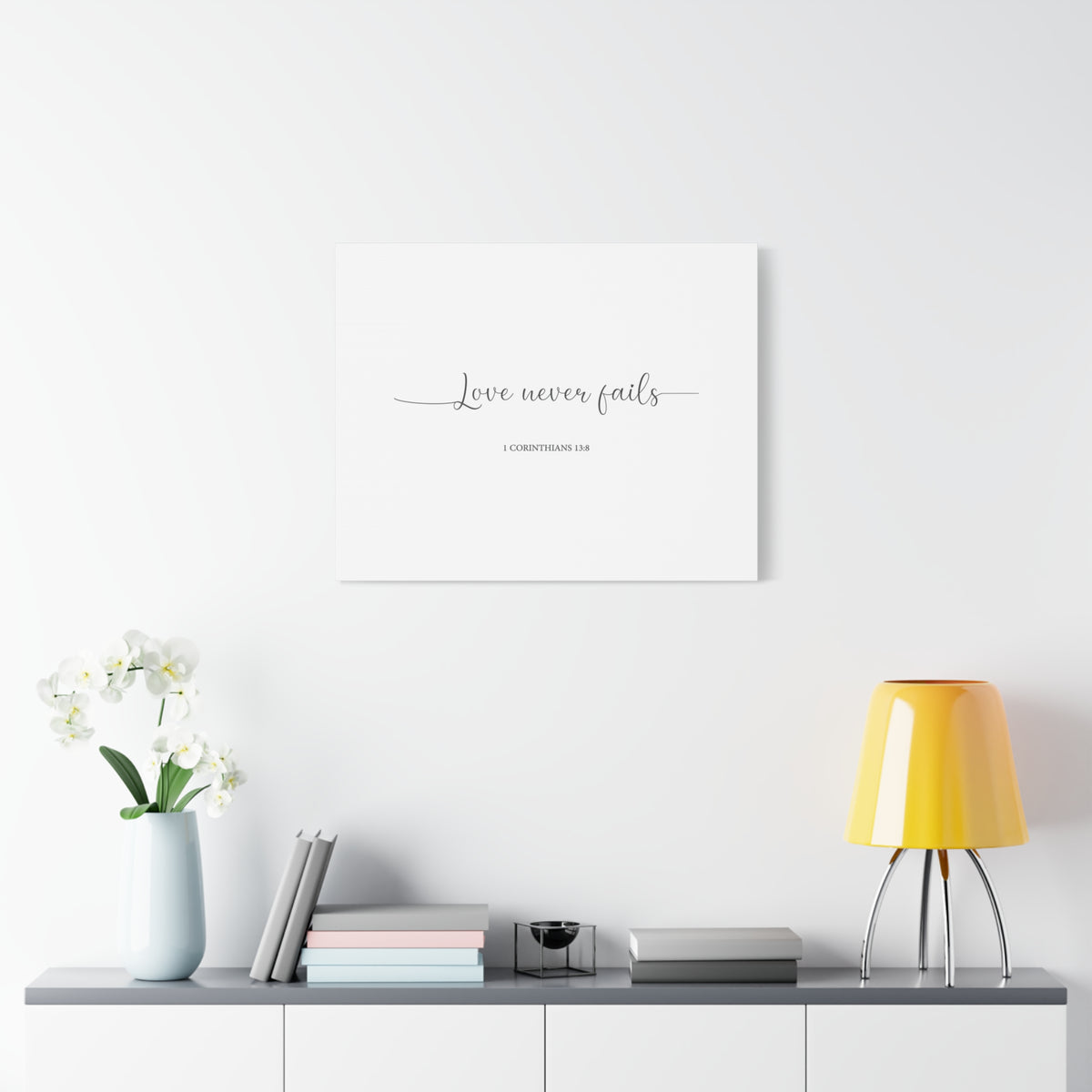 Scripture Canvas Love Never Fails 1 Corinthians 13:8 Christian Wall Art Bible Verse Print Ready to Hang