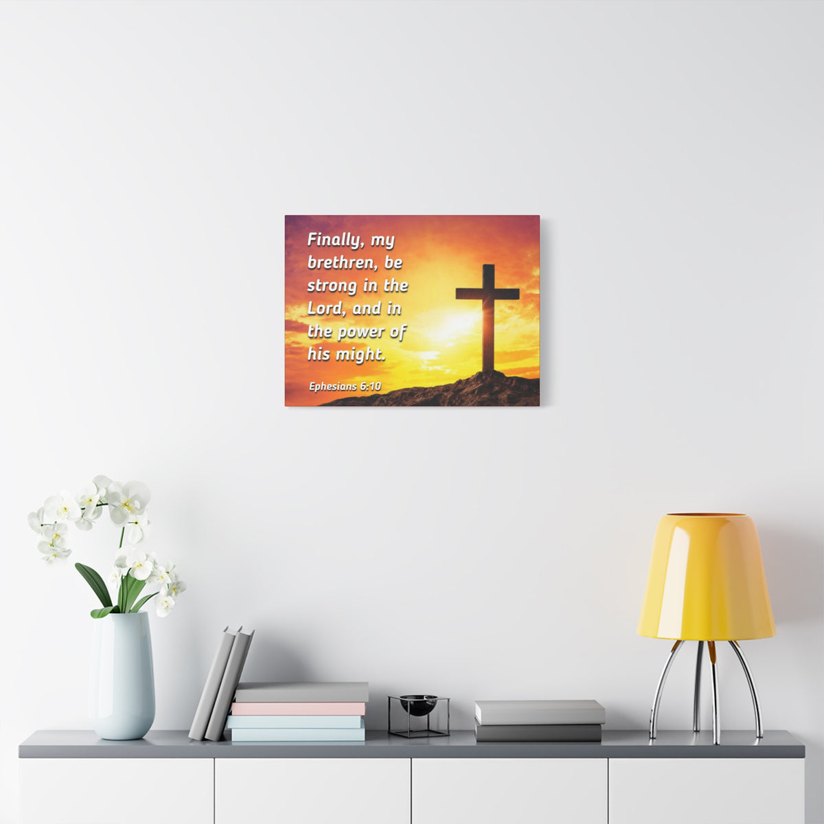 Scripture Canvas Be Strong Ephesians 6:10 Christian Wall Art Bible Verse Print Ready to Hang