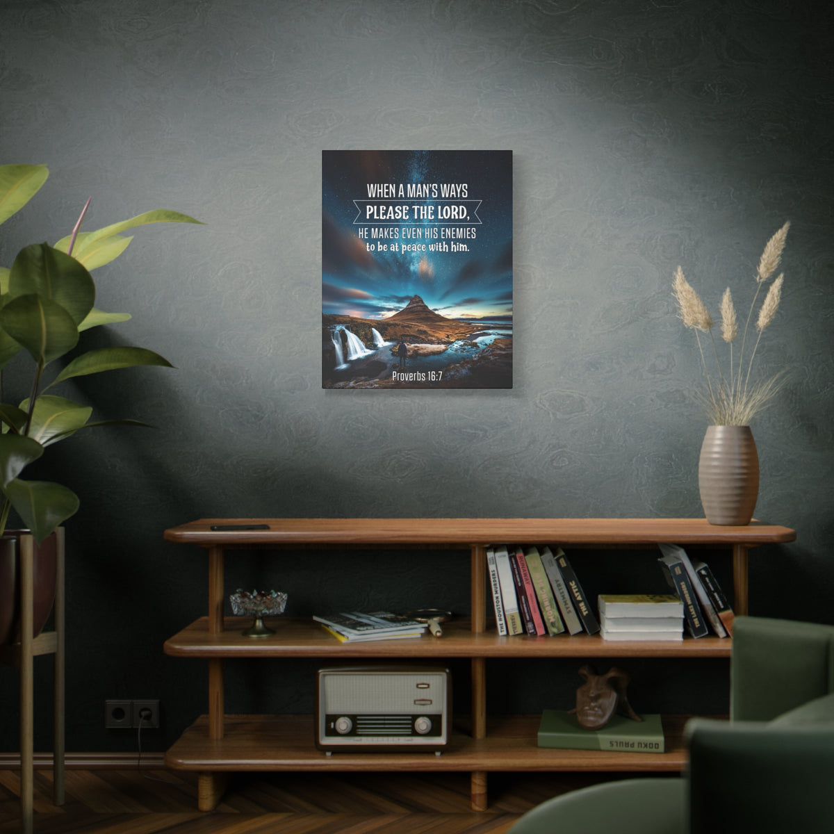 Scripture Canvas Peace With Enemies Proverbs 16:7 Christian Wall Art Bible Verse Print Ready to Hang