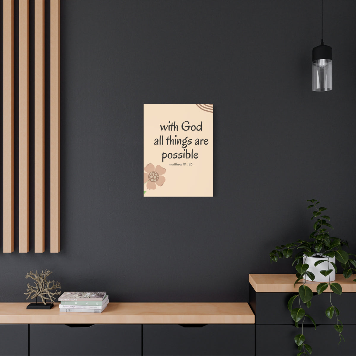 Scripture Canvas All Things Are Possible Matthew 19:26 Brown Flower Christian Wall Art Bible Verse Print Ready to Hang